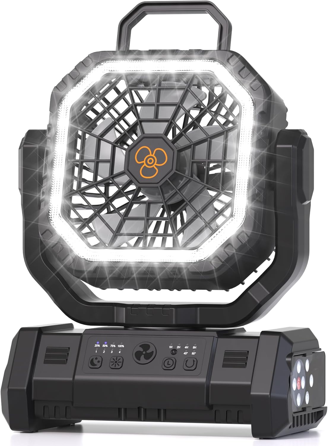 Honesorn 20000mAh Camping Fan Rechargeable with LED & Light Remote, Black | Up to 60H Runtime, 45°/90°Oscillating, Hanging Hook, 4 Speeds, 8H Timer, USB-C Charging, for Camping, Tent, Travel, Outdoor