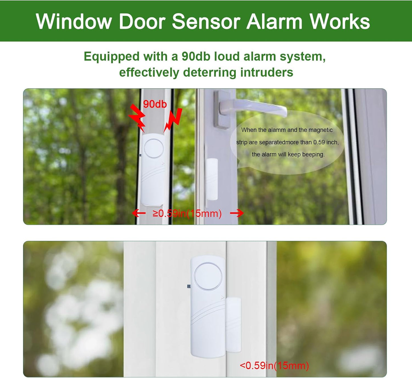 Door Window Alarm, 90dB Door Alarms Sensor for Kids Safety, Home Security, Door Window Burglar Alarm, Window Pool Alarms for Home, Apartments, Offices, Hotel Rooms (10pack)
