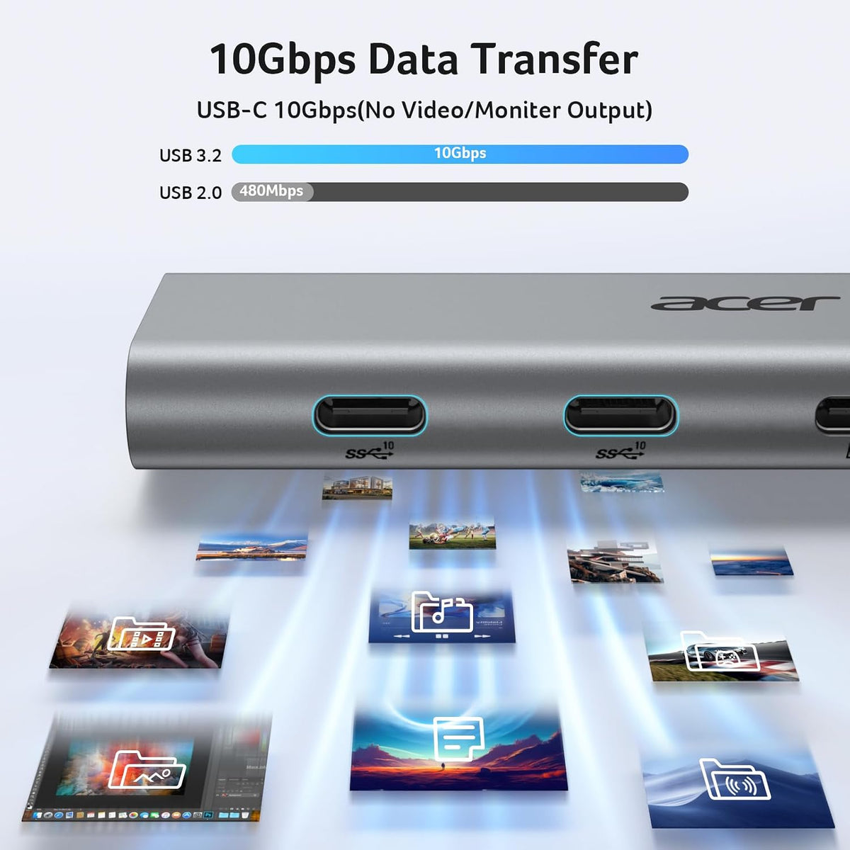 Acer 10Gbps USB C Hub with 4K@60Hz USB-C Display Output for Laptop