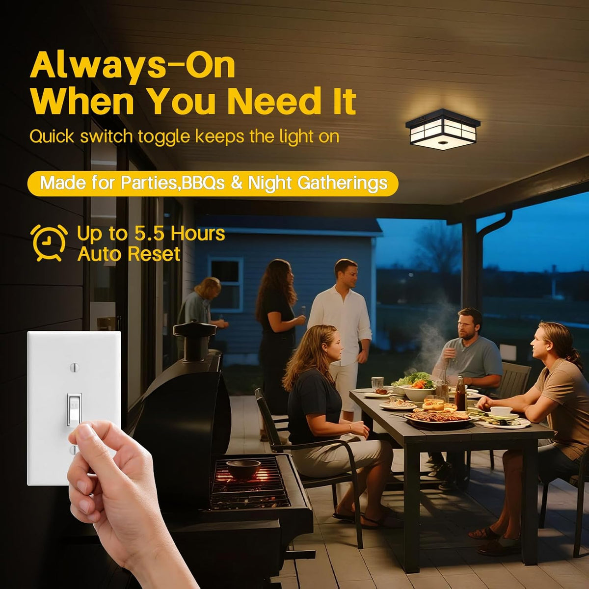 24W LED Motion Sensor Outdoor Ceiling Light, Smart Square Flush Mount Fixture, 3CCT Selectable Dusk to Dawn Porch Light for Garage, Entryway, Patio, Modern Farmhouse Black