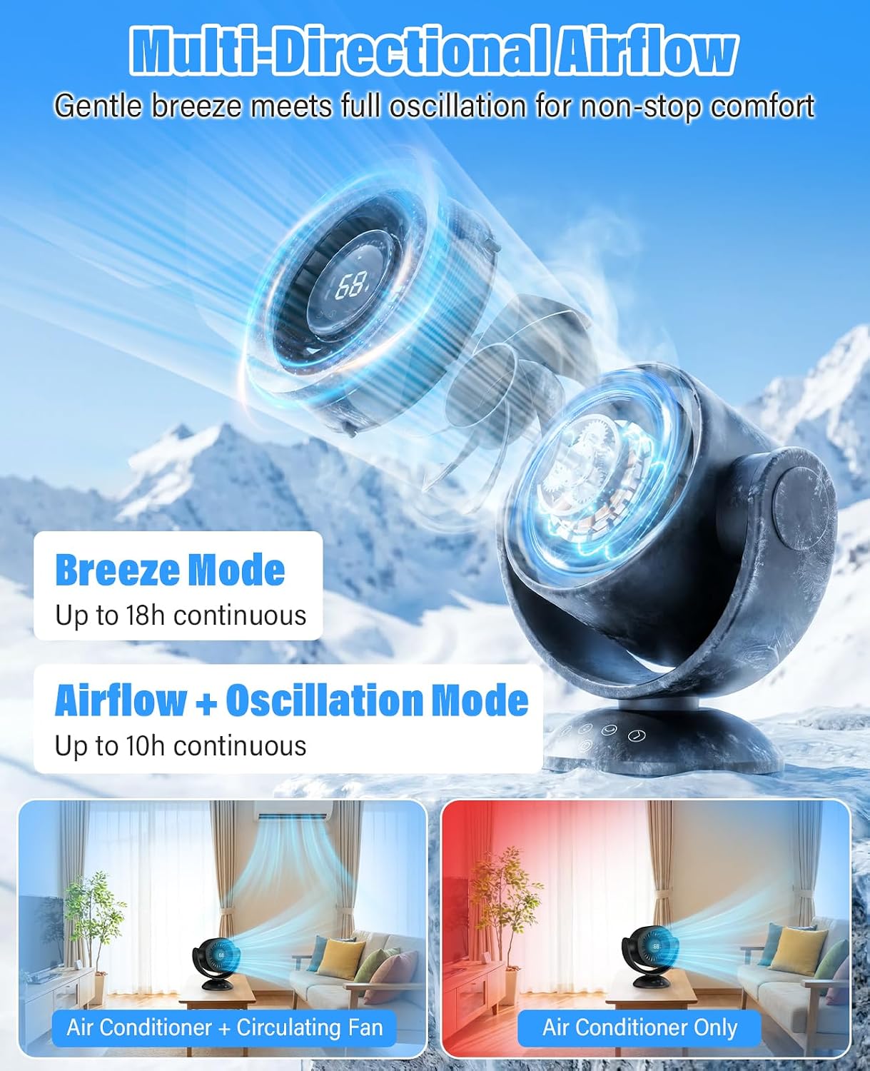 Fan for Bedroom,Desk Fans,Air Circulator Fan with Remote, 90°Vertical +120°Auto Oscillating,100 Speeds, 10H Timer, 25dB Quiet Fan,Digital Display Rechargeable USB, for Home Office Travel（Black）