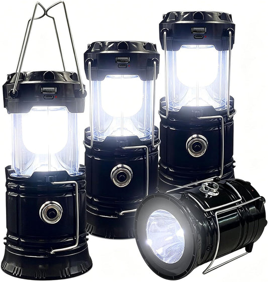 Collapsible Portable LED Camping Lantern XTAUTO Lightweight Waterproof Solar USB Rechargeable LED Flashlight Survival Kits for Indoor Outdoor Home Emergency Light Power Outages Hiking Hurricane 4-Pack