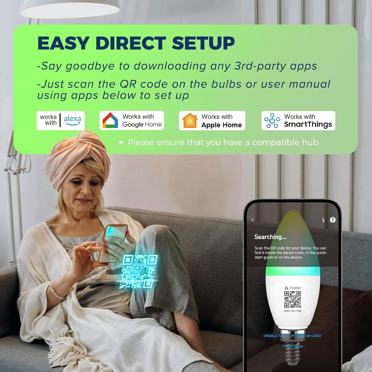 Lightinginside Matter Smart E12 LED Bulbs 60W, RGBCW Candelabra Light Bulbs