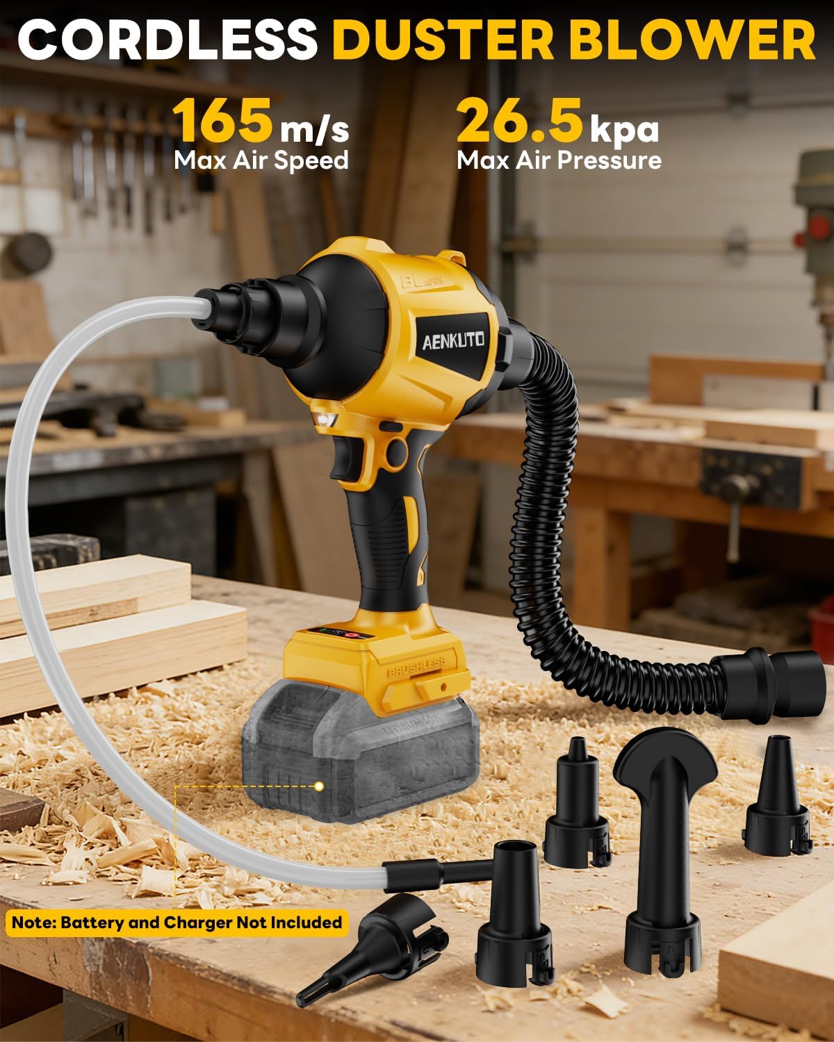 Cordless Compressed Air Duster & Blower Compatible with DeWalt 20V MAX Battery, Brushless Handheld Sawdust Blower, 3-Speed Control, LED Light, Portable Inflatable Pump for Camping (No Battery)