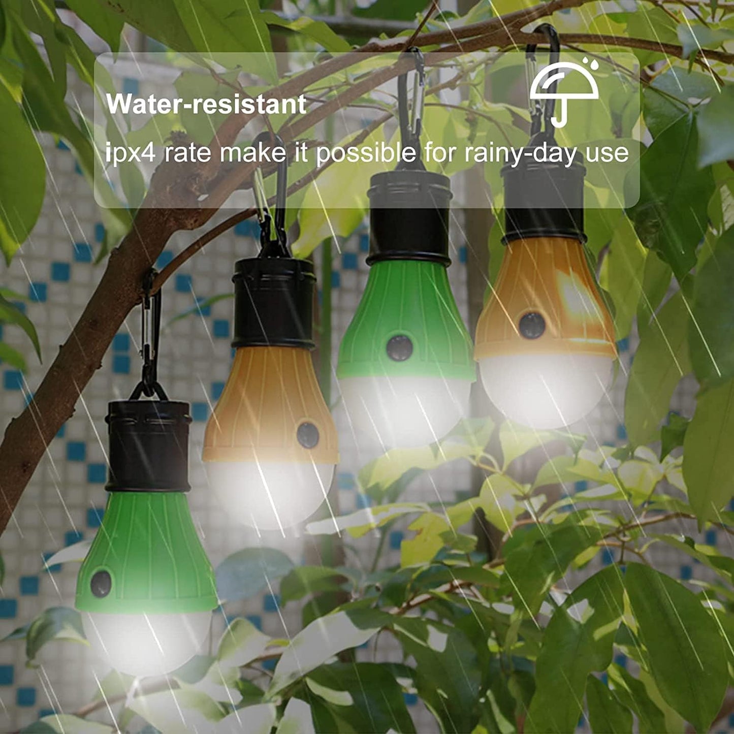 LED Camping Tent Lantern, Portable Outdoor Waterproof Emergency Light Bulb | Battery Powered with Clip Hook, Super Bright, for Hiking, Party，Camping, Fishing, Power Failure (4 Packs, Black )