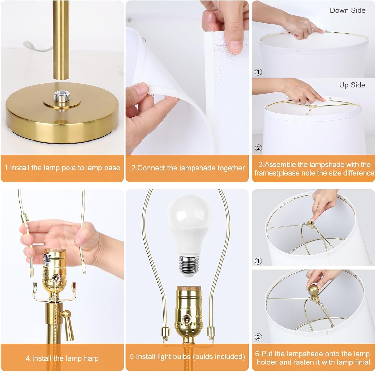 JUNNAI 2 Pack 22"-30" Adjustable Height Table Lamps Set, Modern Gold Table Lamps with White Shade 3 Colour Temperature Pull Chain Tall Lamps for Living Room Bedroom Bedside End Table Nightstand