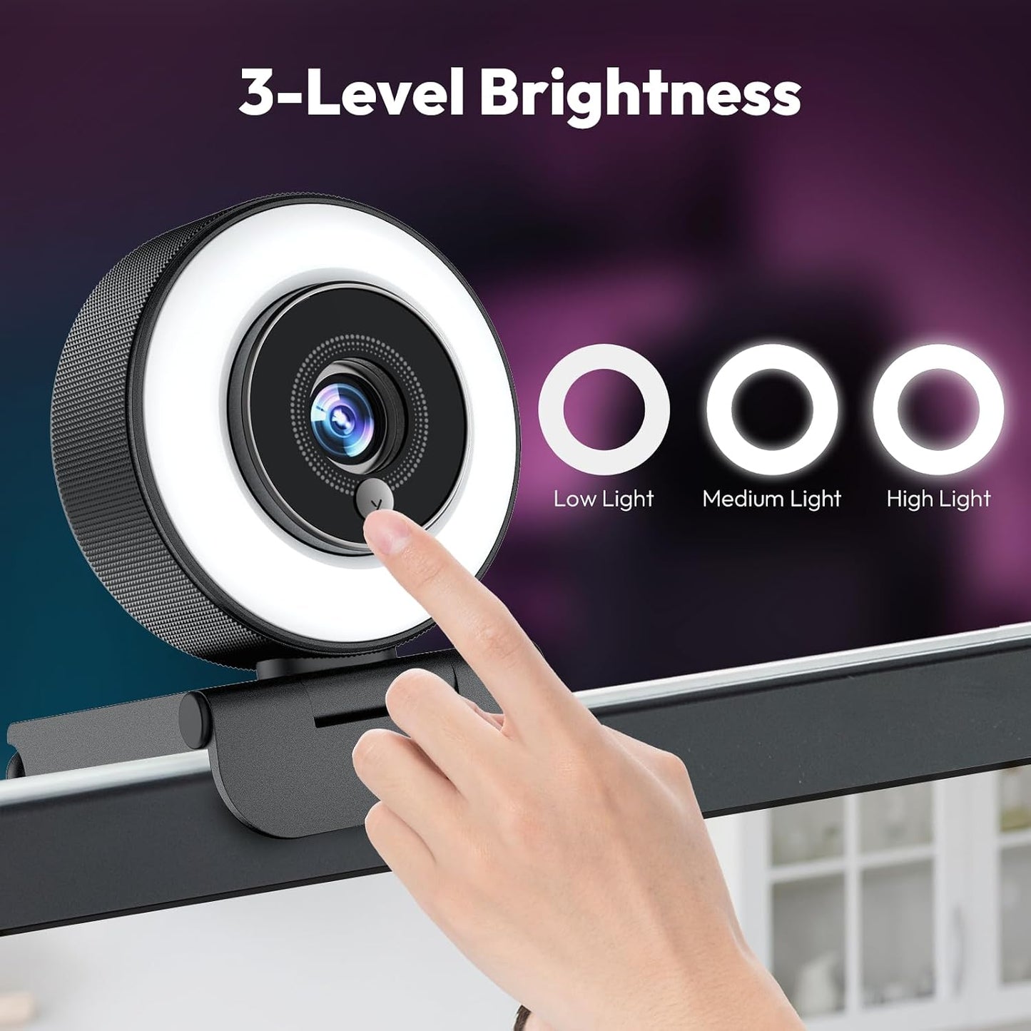 Angetube 4K Webcam with Ring Light, Computer Web Camera for Desktop, Laptop | 4K@30FPS, PDAF Autofocus, 1080P@60FPS, 2 Microphones, USB-A/C, Privacy Cover, Streaming Web Cam for PC Mac, Zoom Teams Twitch