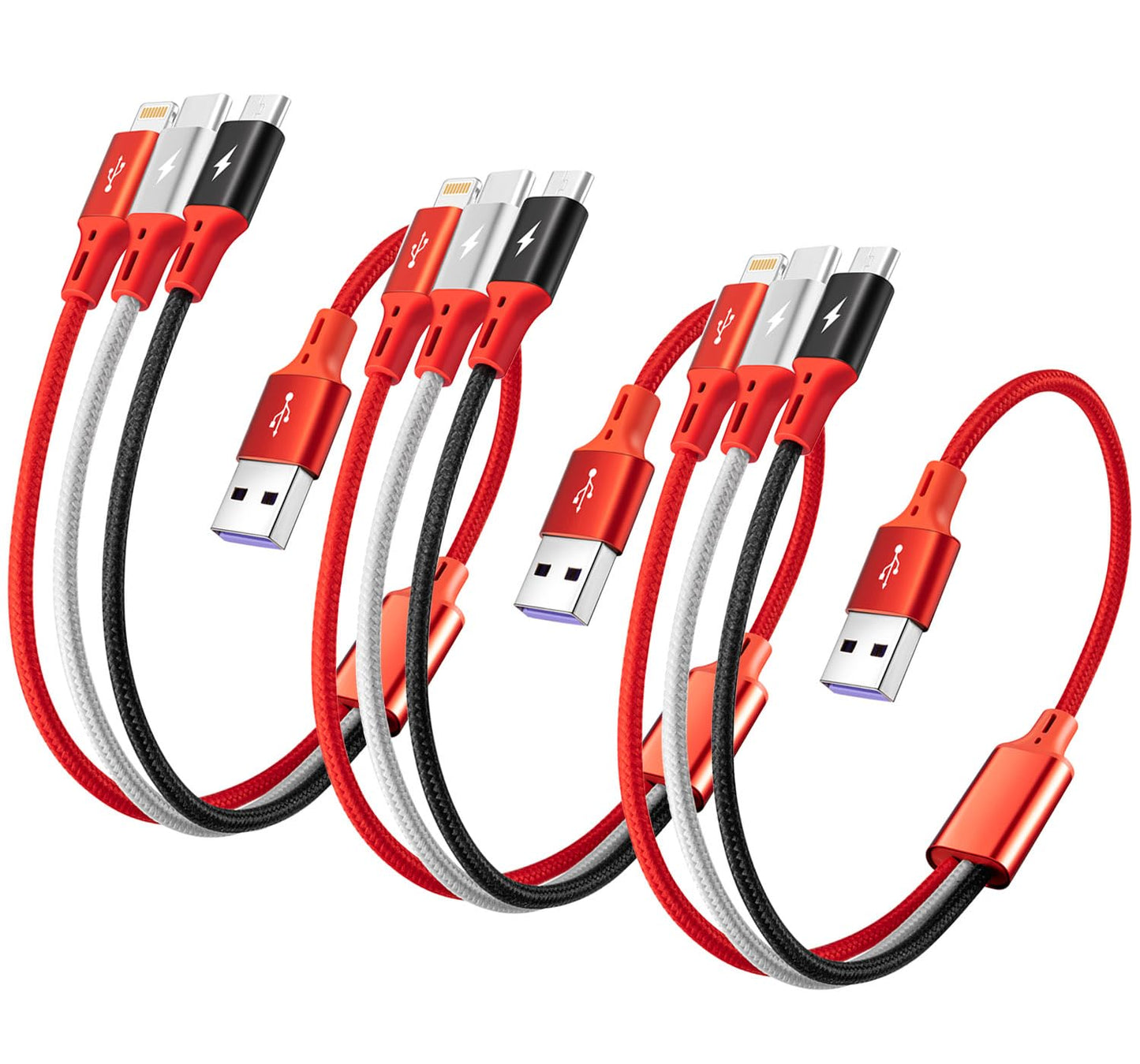 3 in 1 Retractable Multi Charging Cable, Fast Charging Cord, 2Pack,3.3Ft | USB Cable Phone Multiple Charger with USB C/Lightning/Micro, Travel Car Accessories for iPhone 17 16 15 14/Samsung/Kindle/Car
