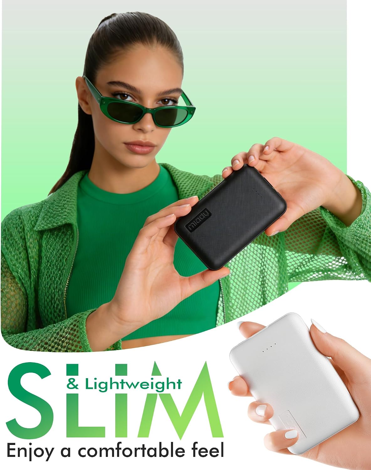 Miady 2-Pack Small Portable Charger 5000mAh Power Bank Travel Battery Pack | Dual USB丨Lightweight丨2 Outputs丨for Backpack丨Compatible with iPhone Galaxy Android etc丨Flight-Safe丨18.5Wh丨Black+White
