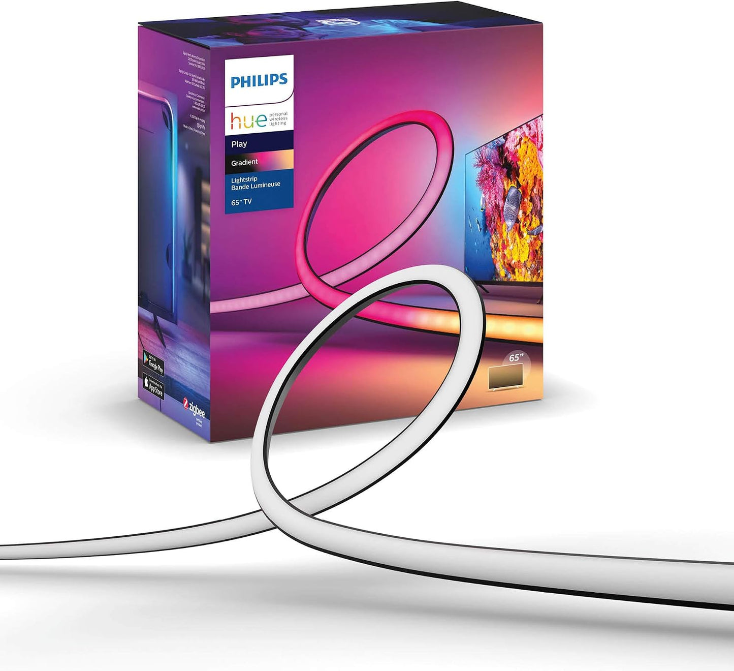 Philips Hue Play Gradient 65" Smart TV Light Strip, Flowing Color-Changing LED Strip Lights, Multicolor TV Backlight Sync with Music and Gaming, Requires Bridge & Sync Box, Control with App and Voice