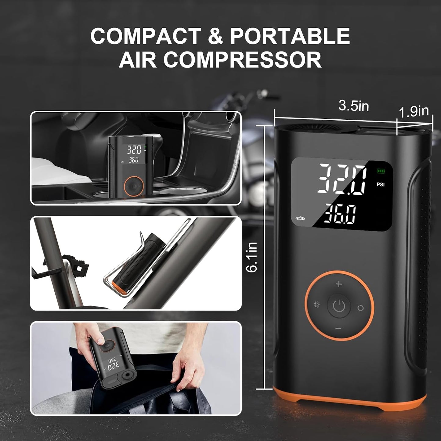 (New Upgrade) ZSX Tire Inflator Portable Air Compressor-160 PSI Air Pump with Memory Function, Electric Bike Pump with Tire Pressure Gauge, Tire Inflator for Car, Gifts for Men Husband Father
