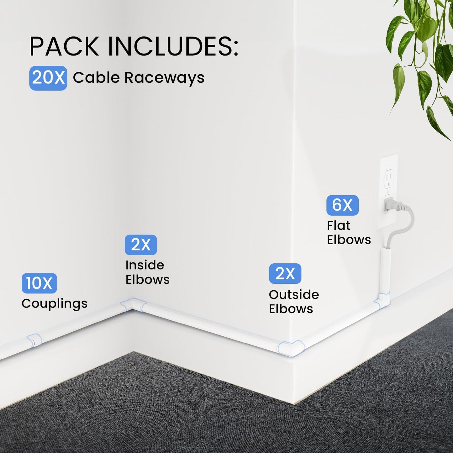 EVEO Cable Hider - 300” One-Cord Cable Raceway Wire Hider for Cable Concealer Cord Hider Cord Cover Wall Cable Hider. Wire Hiders TV on Wall. Cable Management, Cord Hider (White, Small)