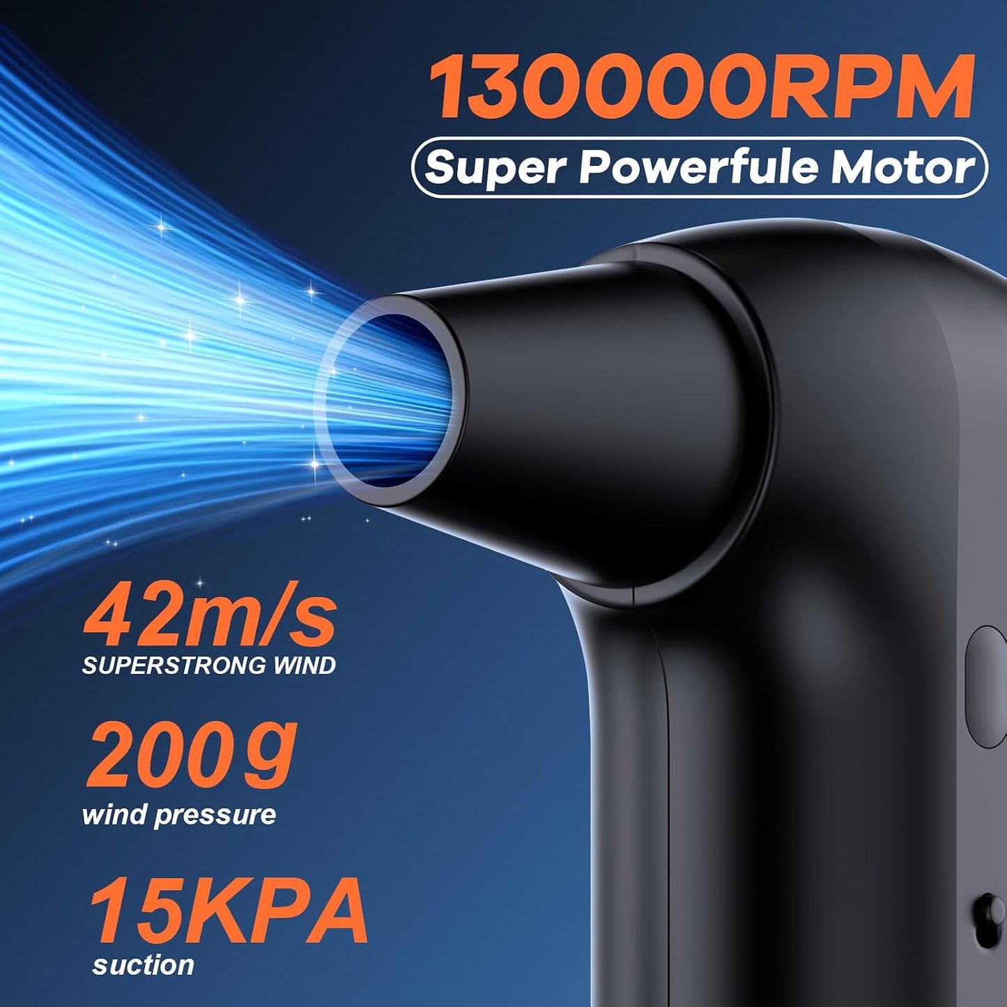 Electric Air Duster 2-in-1 Vacuum Blower, Portable Vacuum Cleaner150W Brushless Motor 130000 RPM, 3 Speed Cordless Rechargeable Cleaner for Keyboard, Electronics, Home, Car