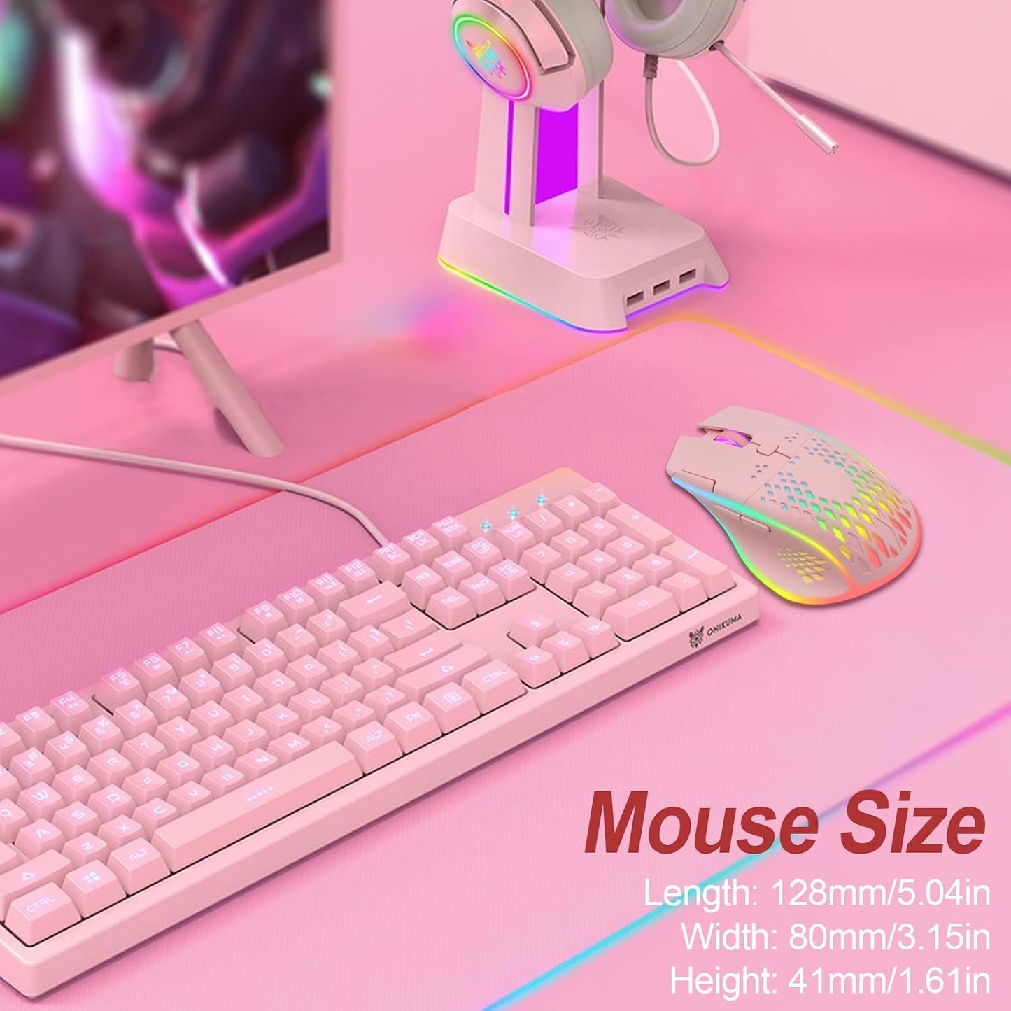 VEGCOO Wireless Gaming Mouse, C30 Silent Click Wireless Rechargeable Gaming Mouse with Double-Click Key and Colorful LED Lights, 3 Level Adjustable DPI for Gaming and Working (Pink)