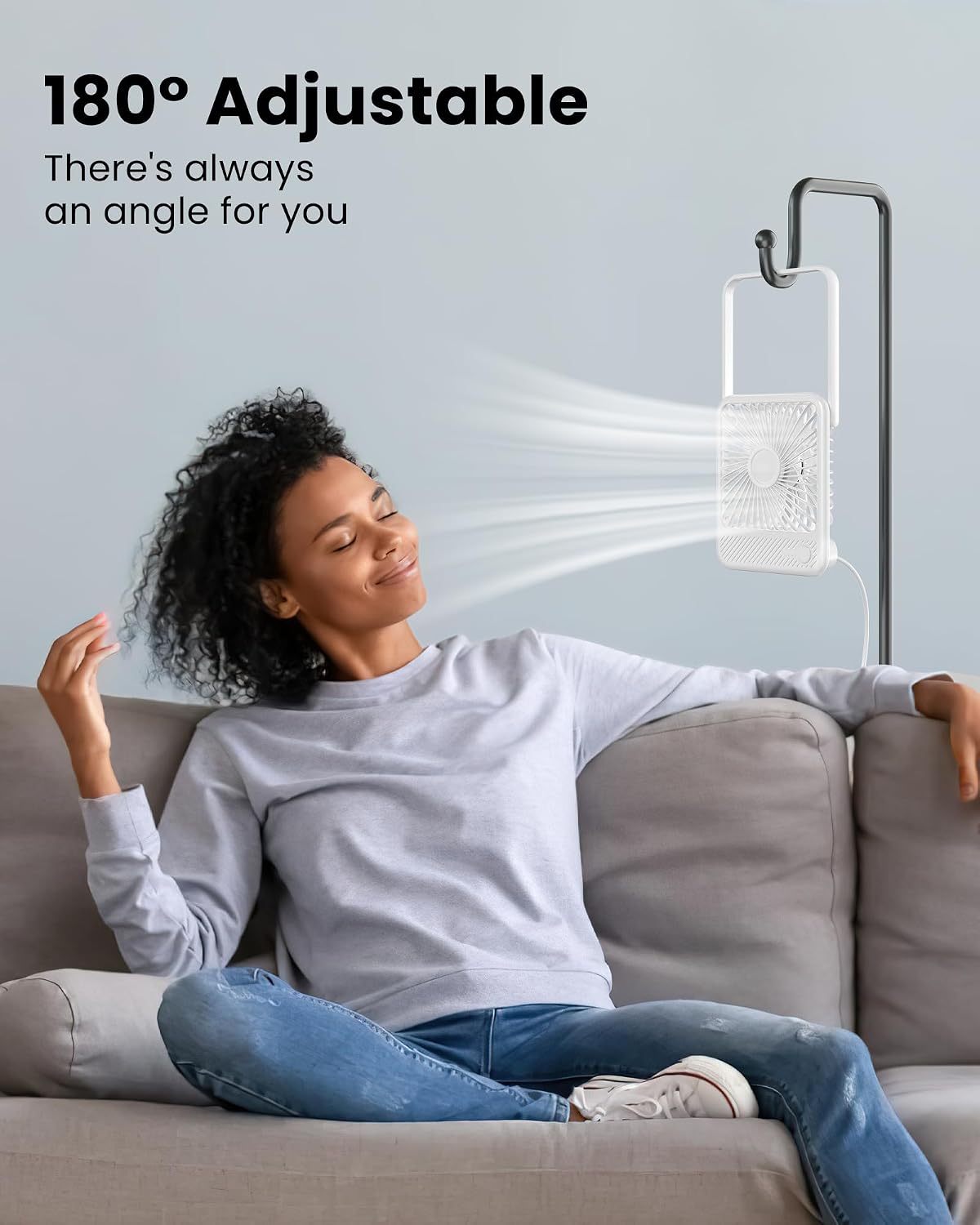 Koonie USB Desk Fan, Strong Wind Ultra Quiet Small Mini Fan | 180° Tilt Folding & 3 Speeds Adjustable, USB-C Corded Powered Personal Fan for Office Desktop Bedroom, White, NO BATTERY