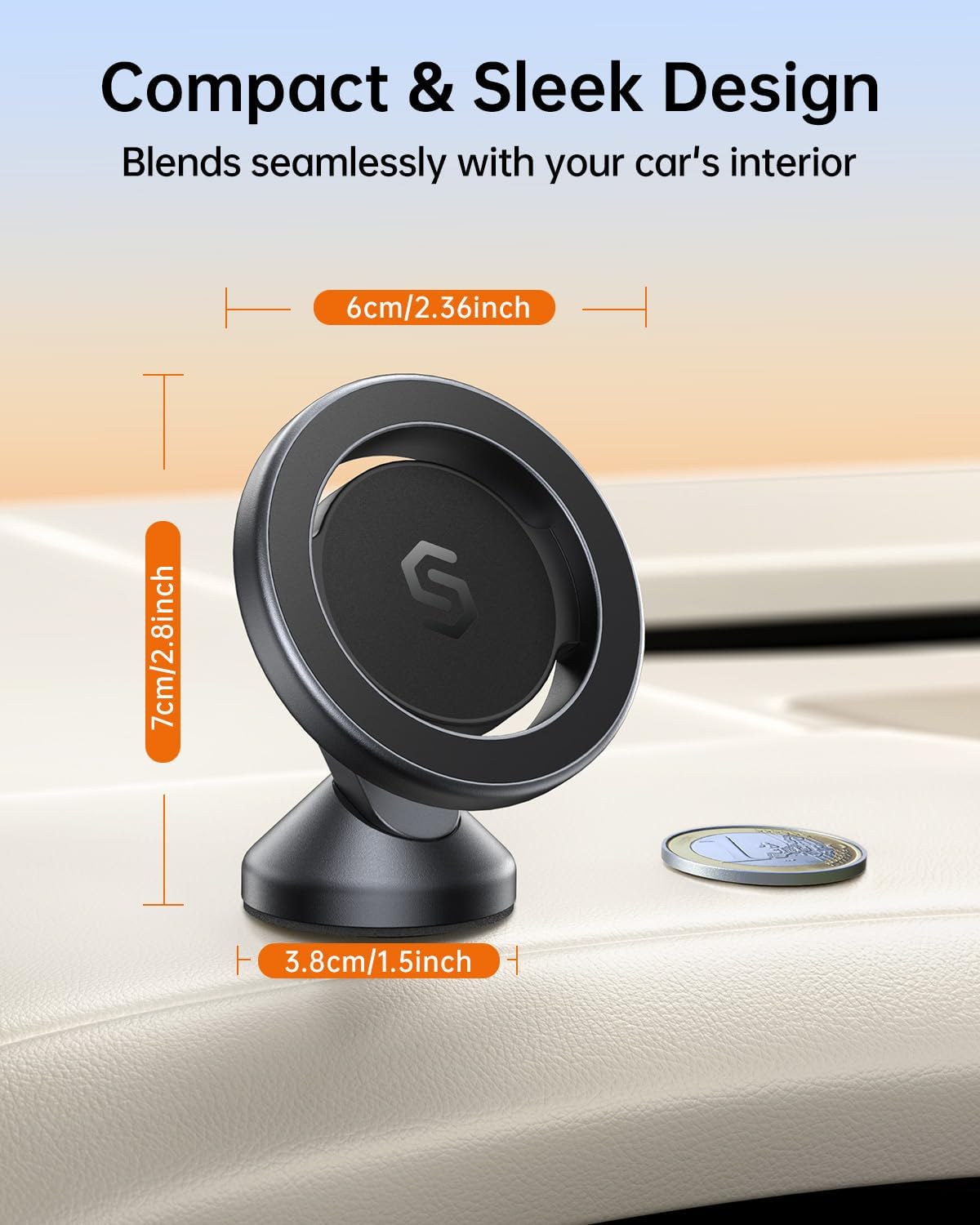 SYNCWIRE MagSafe Car Mount, Adjustable Magnetic Phone Holder, Space Gray | 360° Rotating Strong Magnet Phone Mount with 3M VHB Adhesive, Compatible with iPhone 17/16/15/14/13/12 & MagSafe Cases