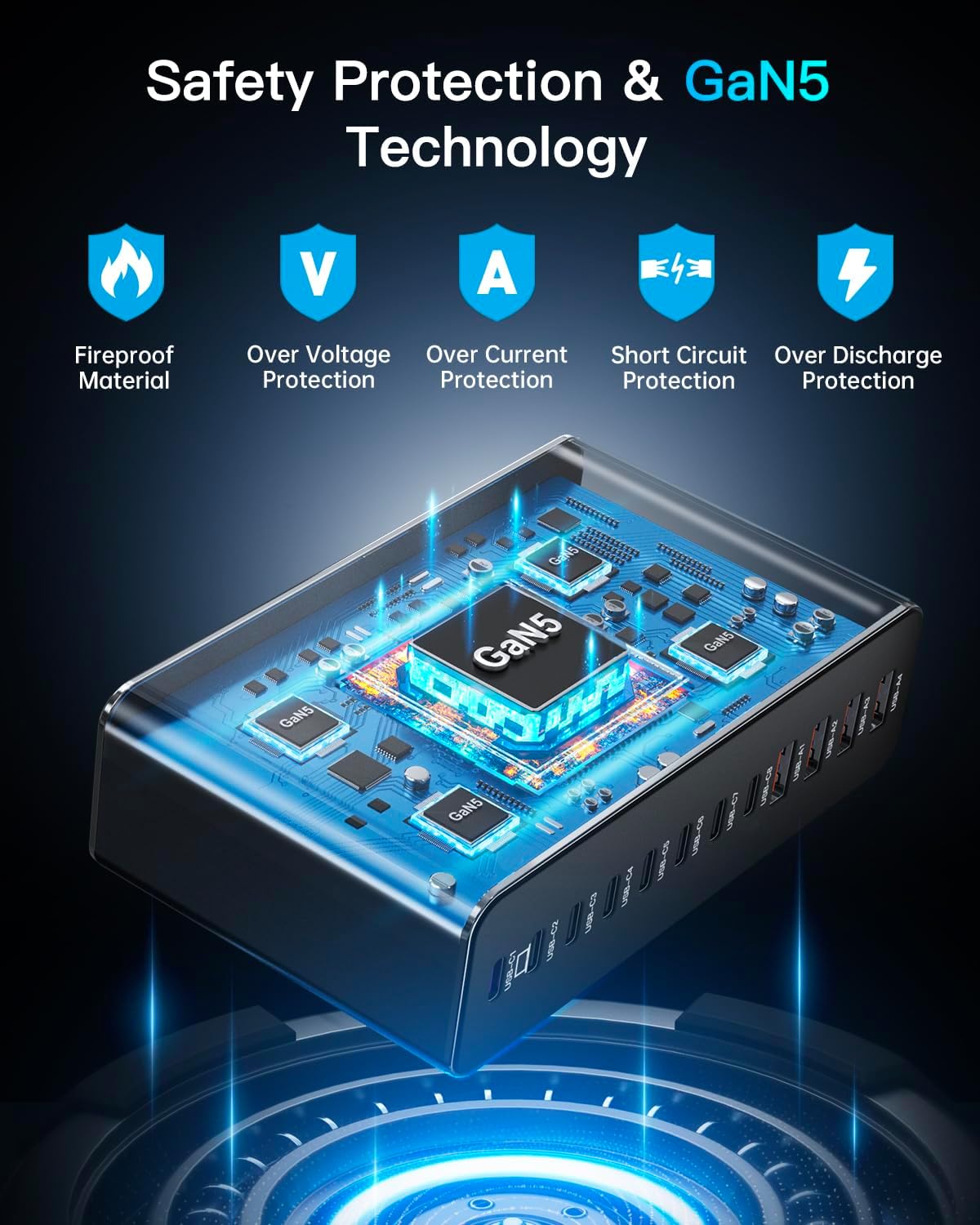 12 Ports Aluminum Alloy 380W Charging Station Fast USB C Charger Block | 65W Laptop GaN Charger for MacBook Pro/Air/iPad Pro/iPhone