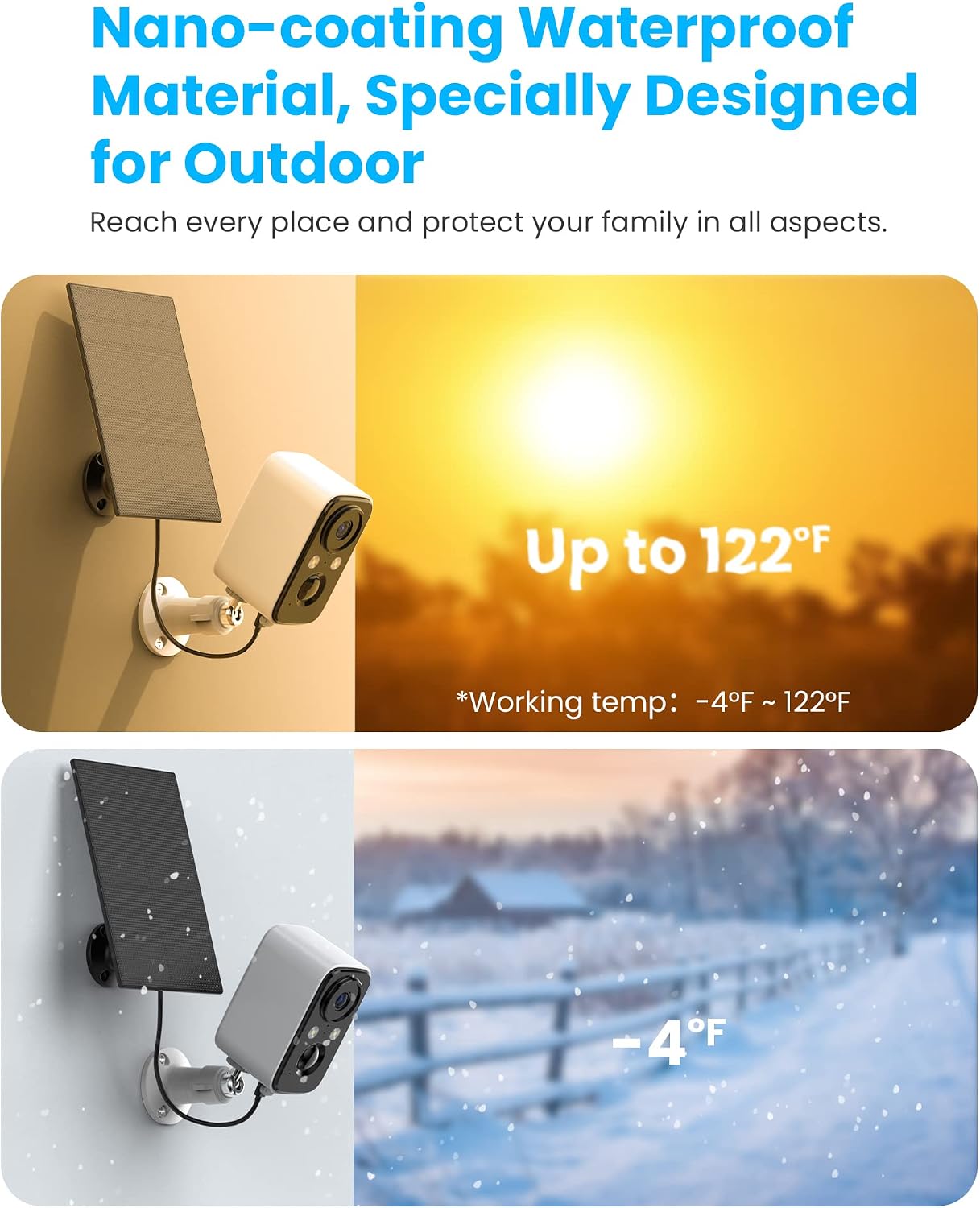 Solar Panel Security Cameras Wireless Outdoor - Battery Powered Cameras for Home Security WiFi Camera Surveillance Indoor System Floodlight Night Vison Alarm Motion Sensor Light Door Cam