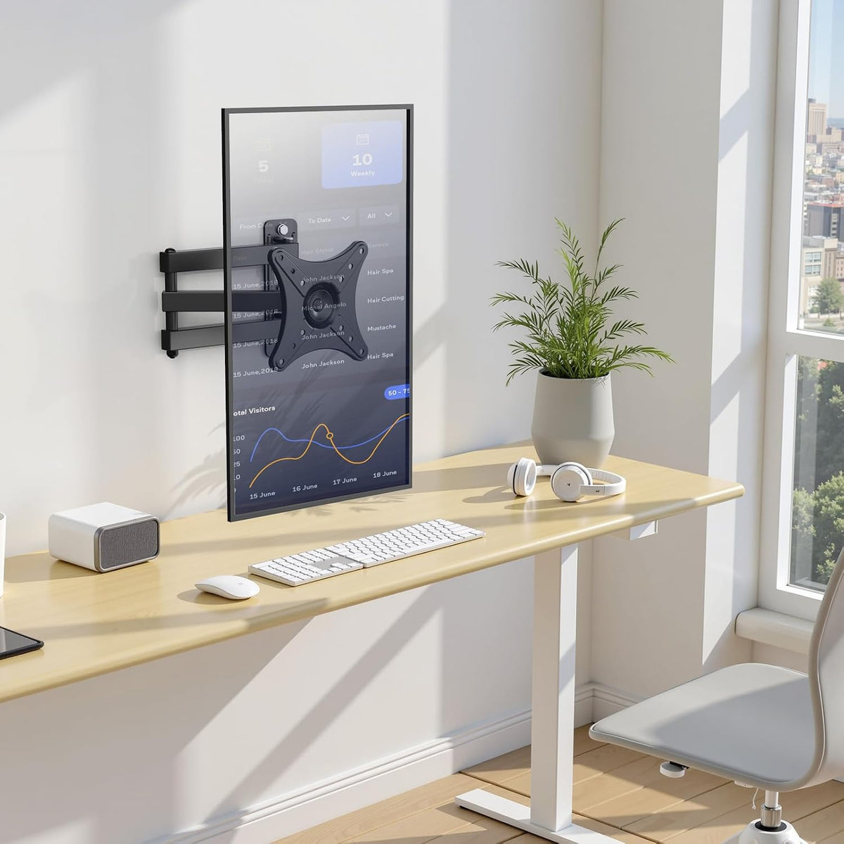 Full Motion TV Monitor Wall Mount Bracket for Most 13-32 Inch LED LCD Flat Curved Screen, Max VESA 100x100mm up to 33lbs, 360° Rotation Swivel Tilt Extension，Adjustable Articulating Arms