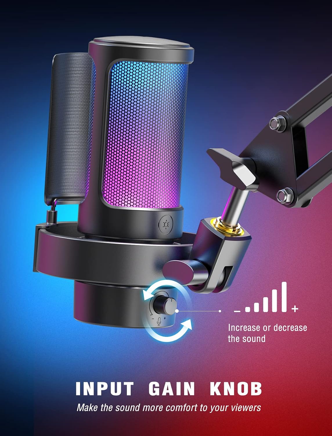 FIFINE AmpliGame A8 USB Gaming Condenser Microphone with RGB Control for PC | RGB Control, Gain Knob, Quick Mute, Desktop Mic, Headphone Jack, Shock Mount, Pop Filter, for PS4/5 Discord Twitch Podcasts