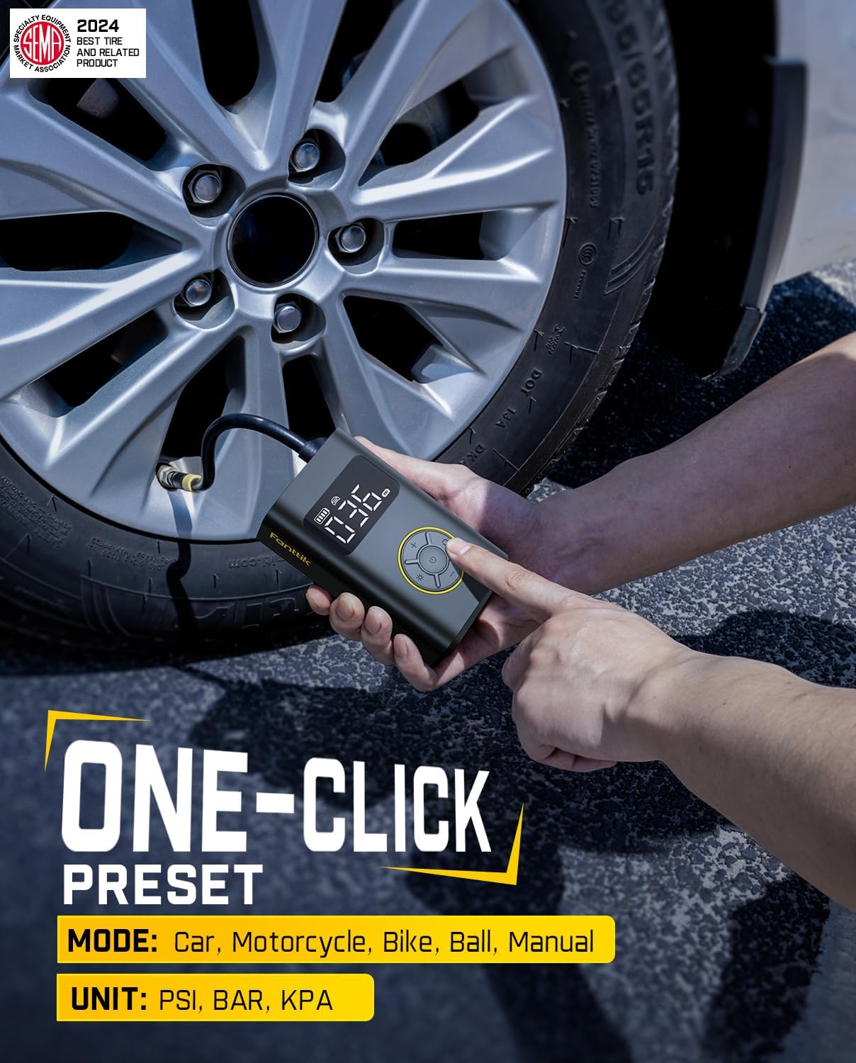Fanttik X9 Pro Portable Tire Inflator for Compact Car, 1Min Fast Inflate | Digital Tire Pressure Gauge, Storage Design, Auto Stop, Powerful Battery, for Compact Car, Electric Bikes, Motorcycle, Ball