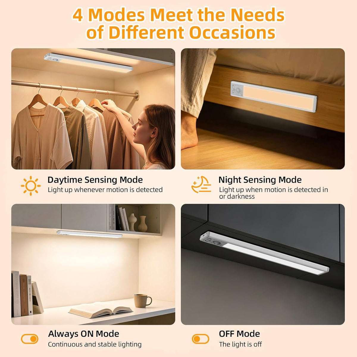 10.5in Rechargeable Under Cabinet Light, 2200mAh Motion Sensor Light,3 Pack