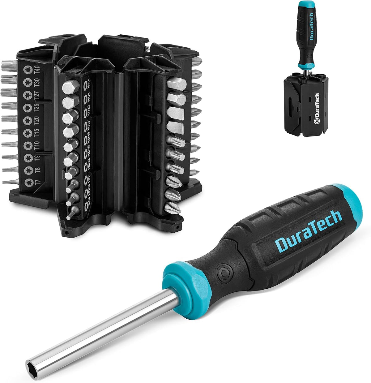 DURATECH Screwdriver, Multi-Function Set with 60 Replaceable Cr-V Bits | Replaceable Cr-V Bits(Flat, Phillips, Torx, Hex, Square), All in One Screw Drivers with Rolling Barrel Bits Holder