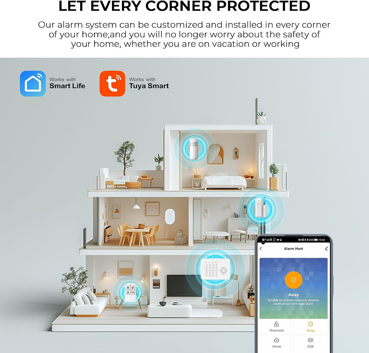 PGST Home Security Alarm System,Wireless Home Security Systems with DIY Expandable Door Sensor,Motion Detector,4G GSM/Tuya App Alerts,Compatible with Alexa for Villa,Apartment (A02F-US-D)