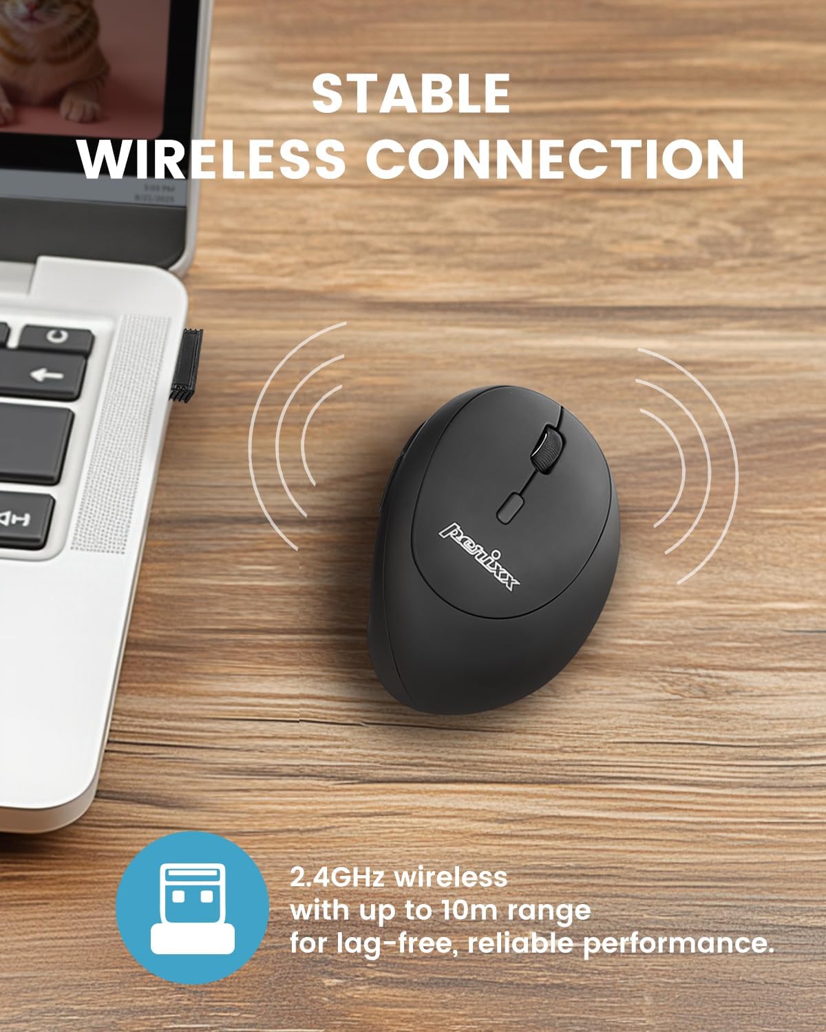 Perixx PERIMICE-719RX Wireless 2.4G Rechargeable Ergonomic Mouse - Duo Wired and Cordless Charging Feature - Wireless Charger Included - Black