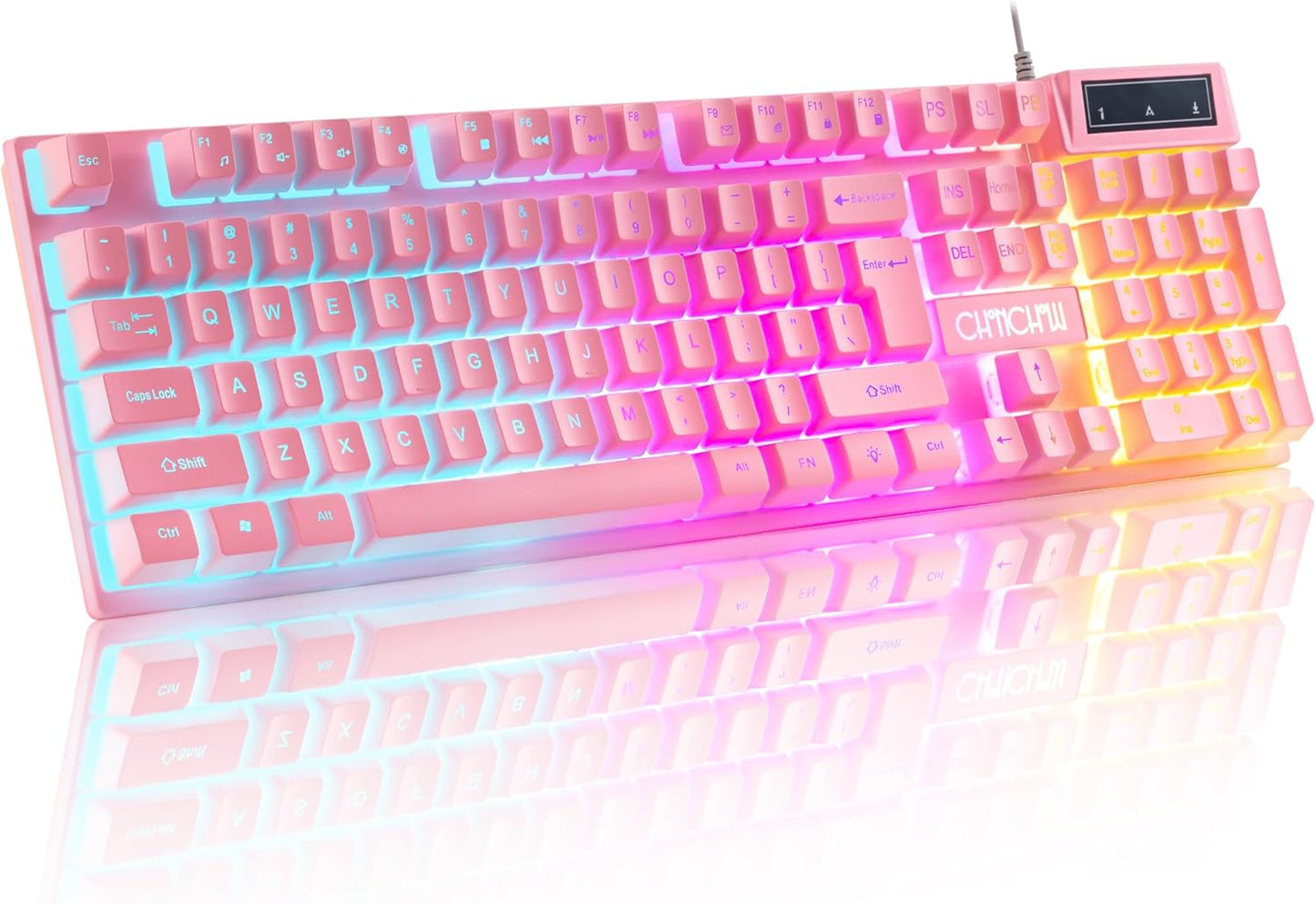 Light Up Cute Pink Gaming Keyboard, 3 Color LED Backlit for PC Computer PS5 | 19 Keys Anti-Ghosting, Multimedia Function Keys, 104 Keys Full Size, Number Pad, USB Wired Creamy Keyboard for Desktop Laptop