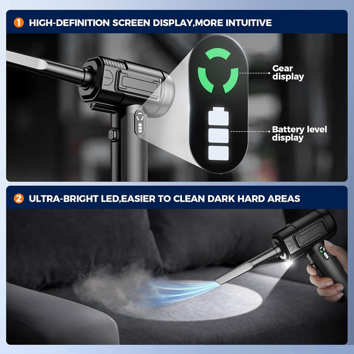 Compressed Air Duster, 130000RPM Rechargeable Electric Air Blower Cordless | Powerful Jet Blower with LED Light Mini Air Blower Rechargeable & Reusable Cleaning Blower for Car, PC and Home Cleaning Kit