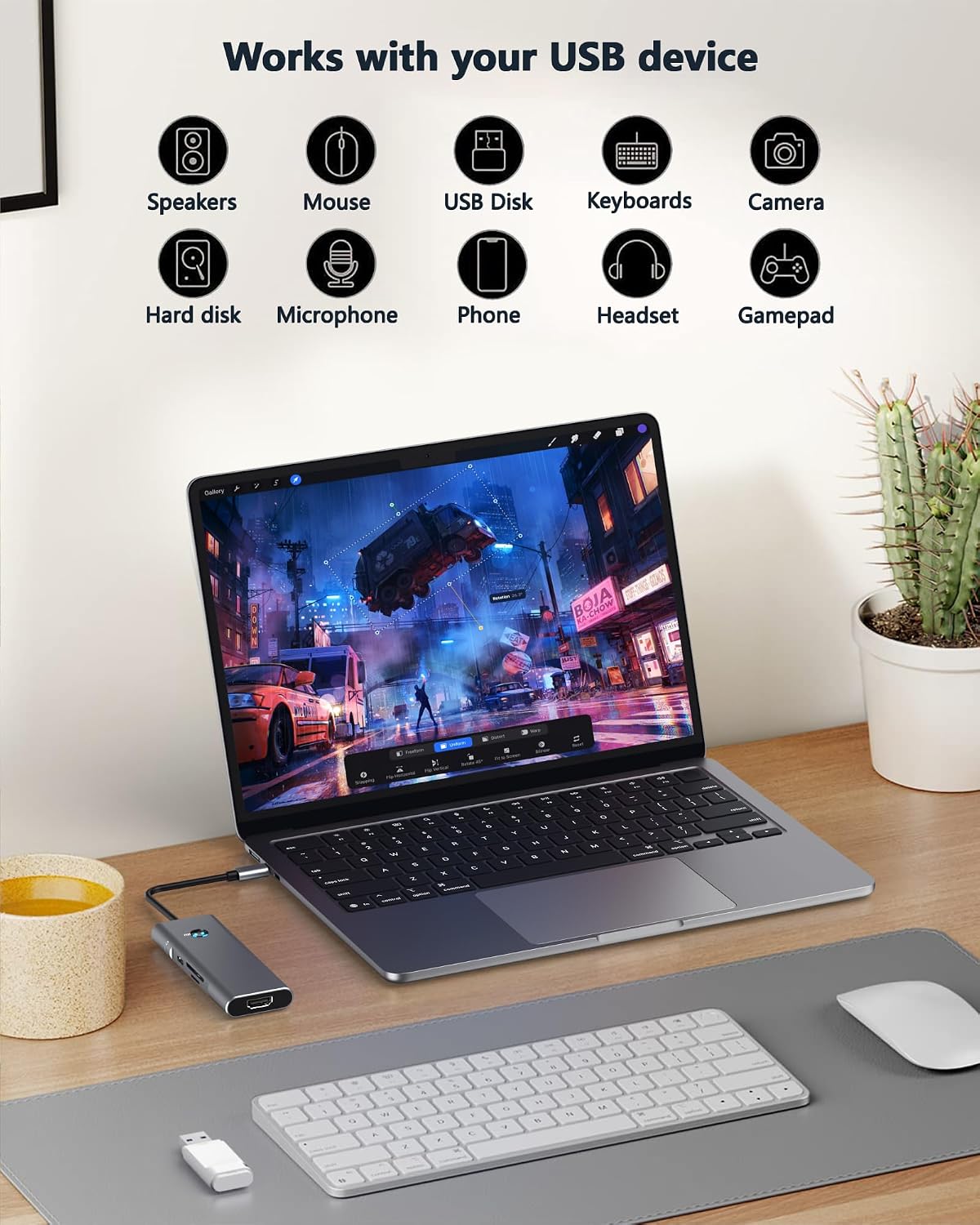 USB C HUB for iPad Pro Adapter Multiport Docking Station 4K 60Hz HDMI, 100W PD, SD/TF Card Reader, 3 USB A, 3.5mm Audio Jack, 9 in 1 USB C Dock for iPad Air/Galaxy Dex/Tablet/MacBook/iPhone/HP/Dell
