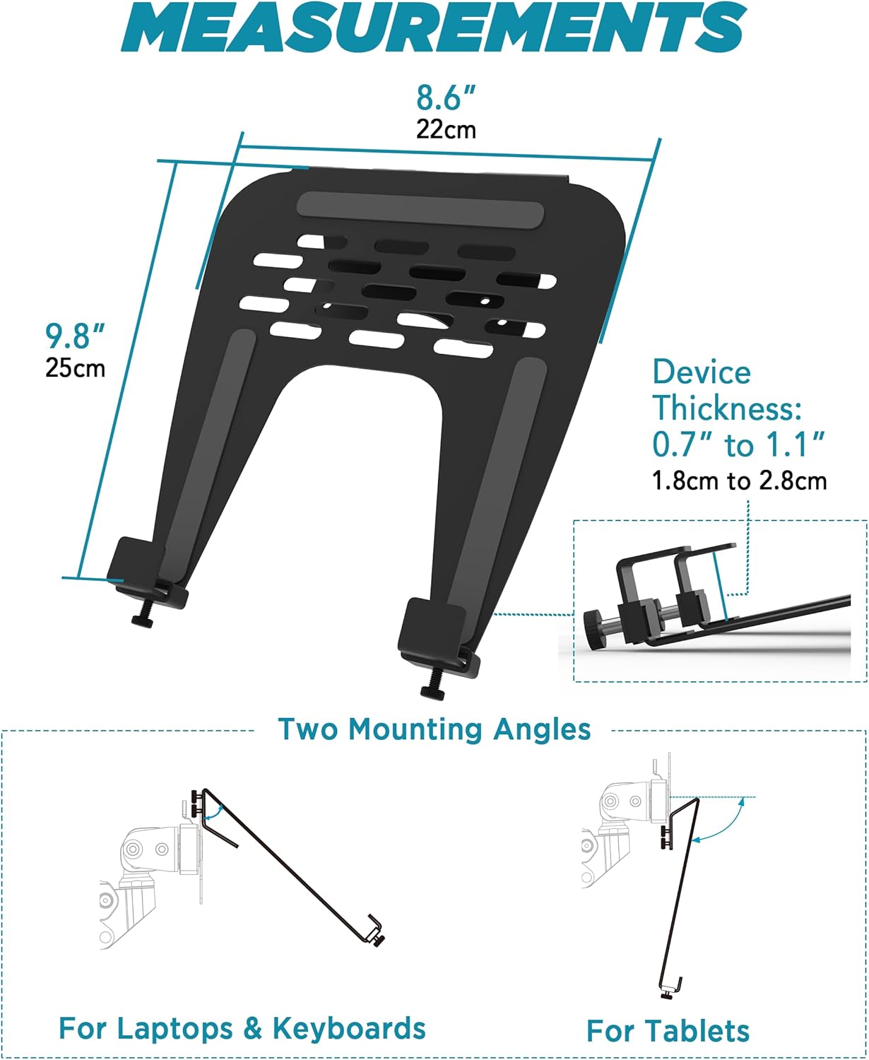 ULTRARM Steel Laptop Tray Holder for VESA Monitor Arm, Stand & Mount | 29 lb Capacity, Vented Cooling Platform, Smooth Access Design, VESA 75/100 Mounting Holes, Also Fits Tablets, Black, MAAC-L
