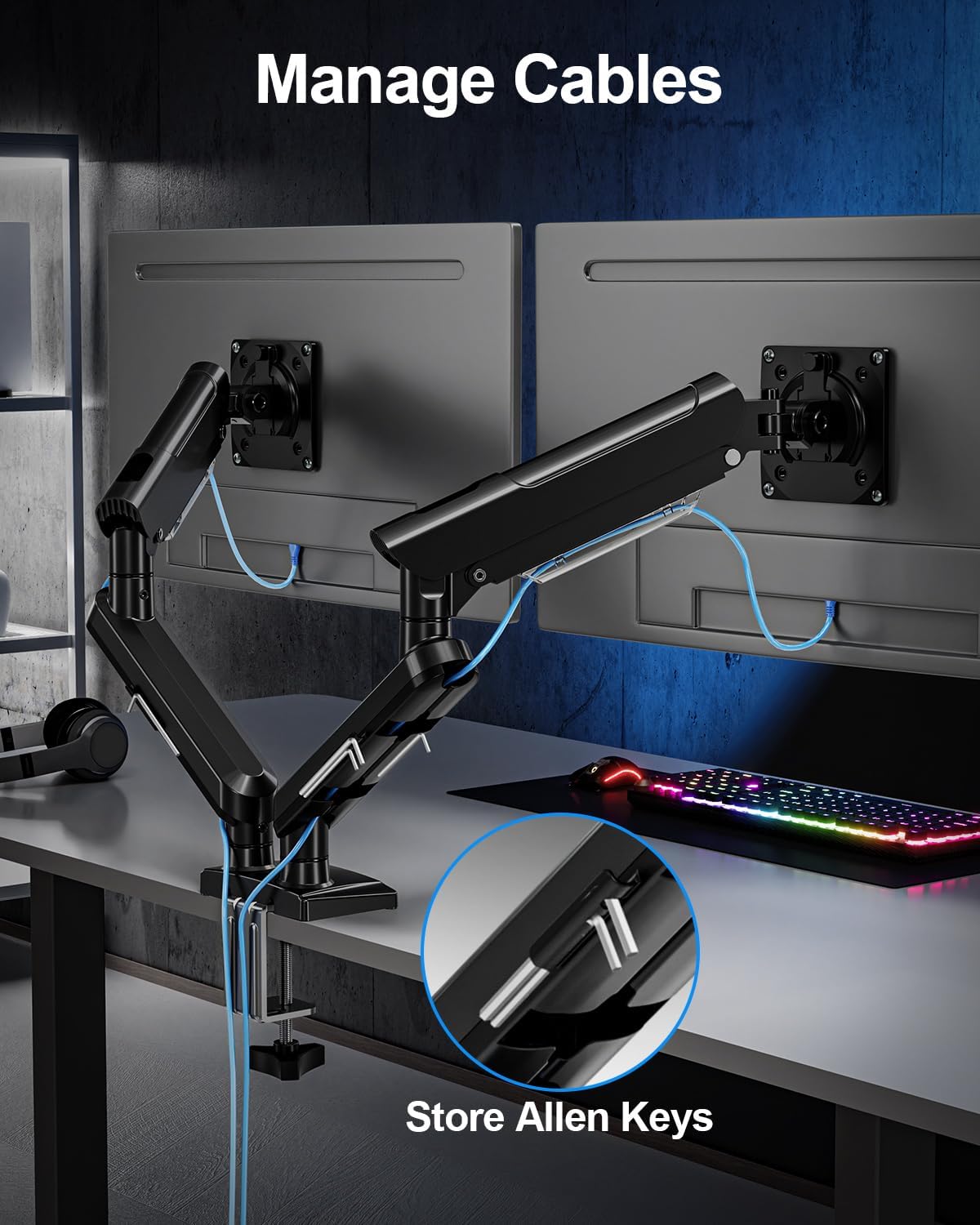 Dual Monitor Arm for 17-32" Computer Screens, Monitor Mounts 22lbs per Arm | Full Motion Monitor Desk Mounts for 2 Monitors, Gas Spring Desk Mount, VESA Mount, Freelift Pro
