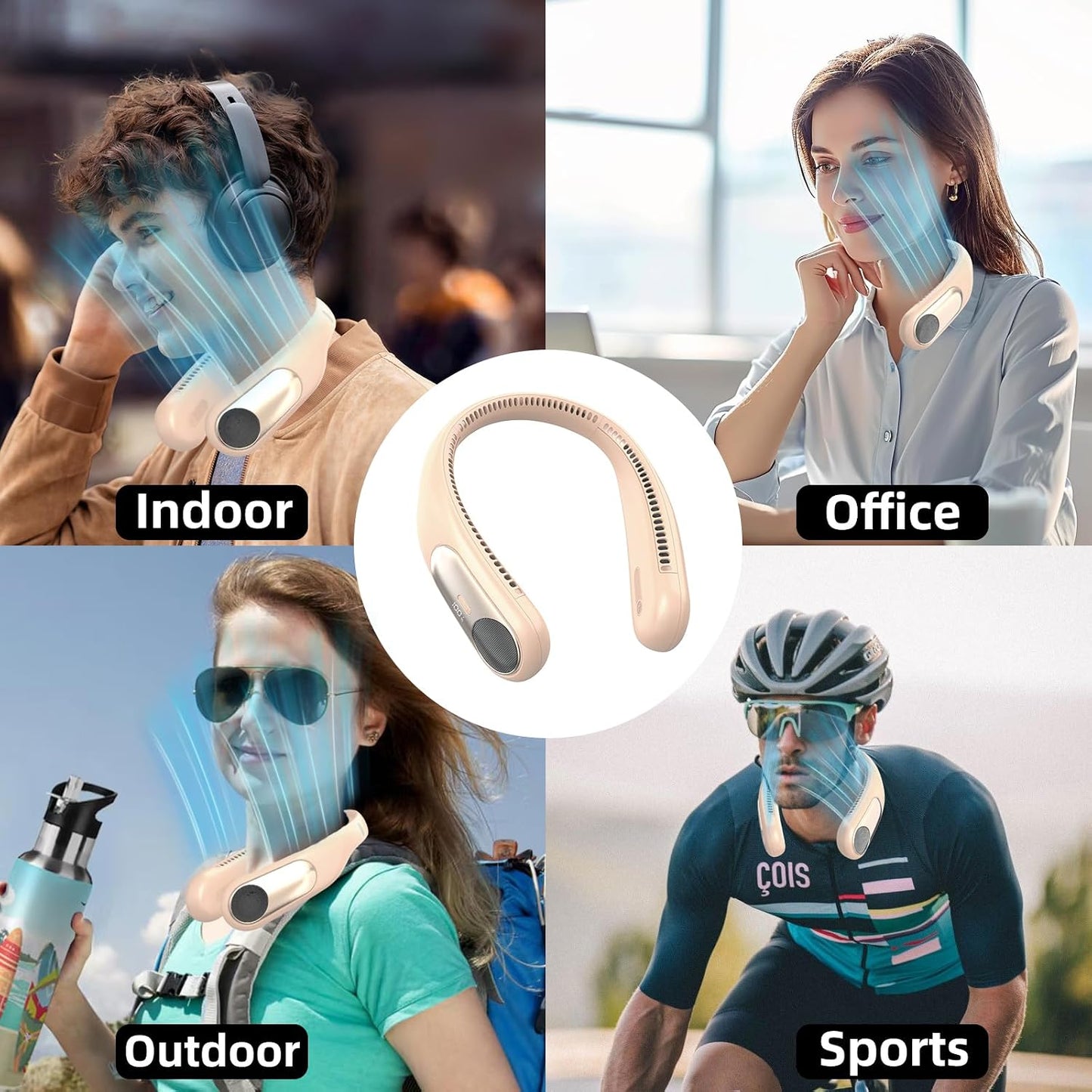 Portable Neck Fan, Personal Wearable Bladeless Fan for Outdoor Indoor, LED Display, 360° Cooling, 4-Speeds, 6000mAh USB Rechargeable, Birthday Gifts for Men Women Dad Mom (Brown)