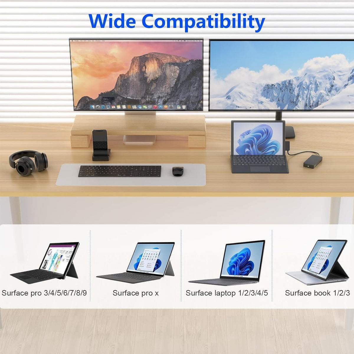 for New MS Surface Dock Triple Display with Power Supply,12 in 1 Surface Pro Docking Station Dual 4K HDMI+VGA for Surface Pro 9/8/X/7/6/5/4/3,Surface Laptop go/5/4/3/2/1,Surface Book 3/2/1
