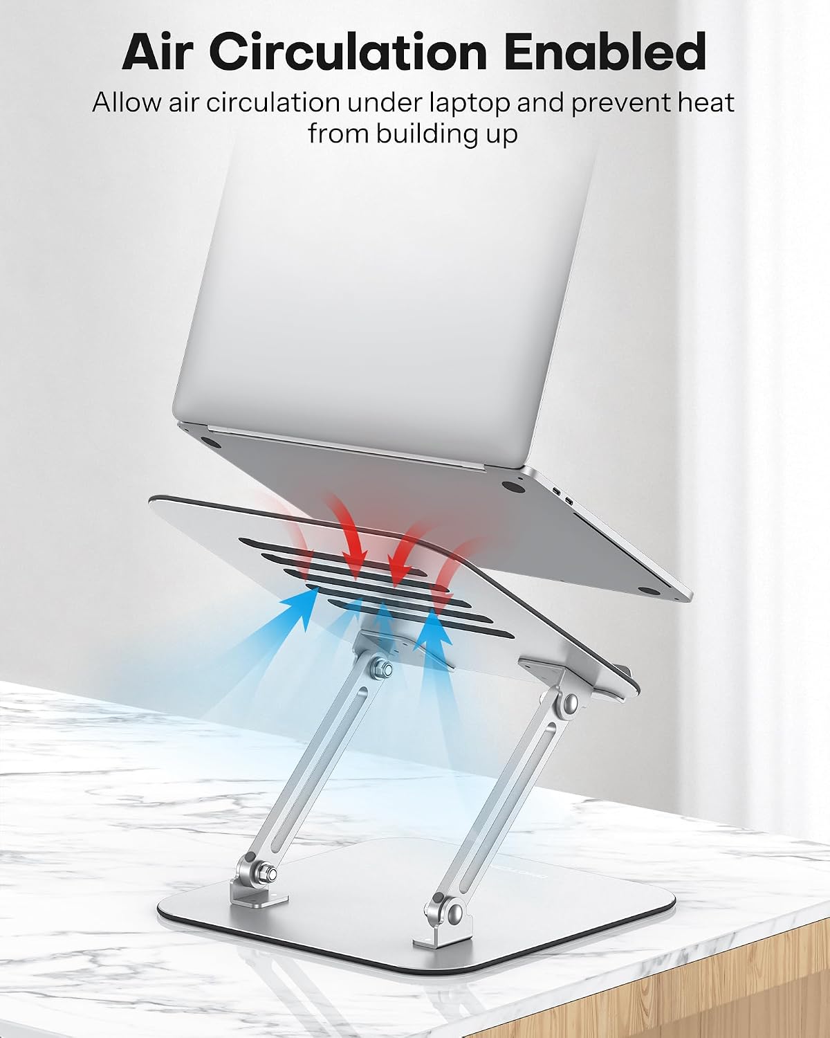 OMOTON Laptop Stand, Adjustable Metal Foldable Riser 10-17.2", Silver | Ergonomic Cooling Laptop Holder, Height Adjustable to 270mm for Sit-Stand, Portable Travel