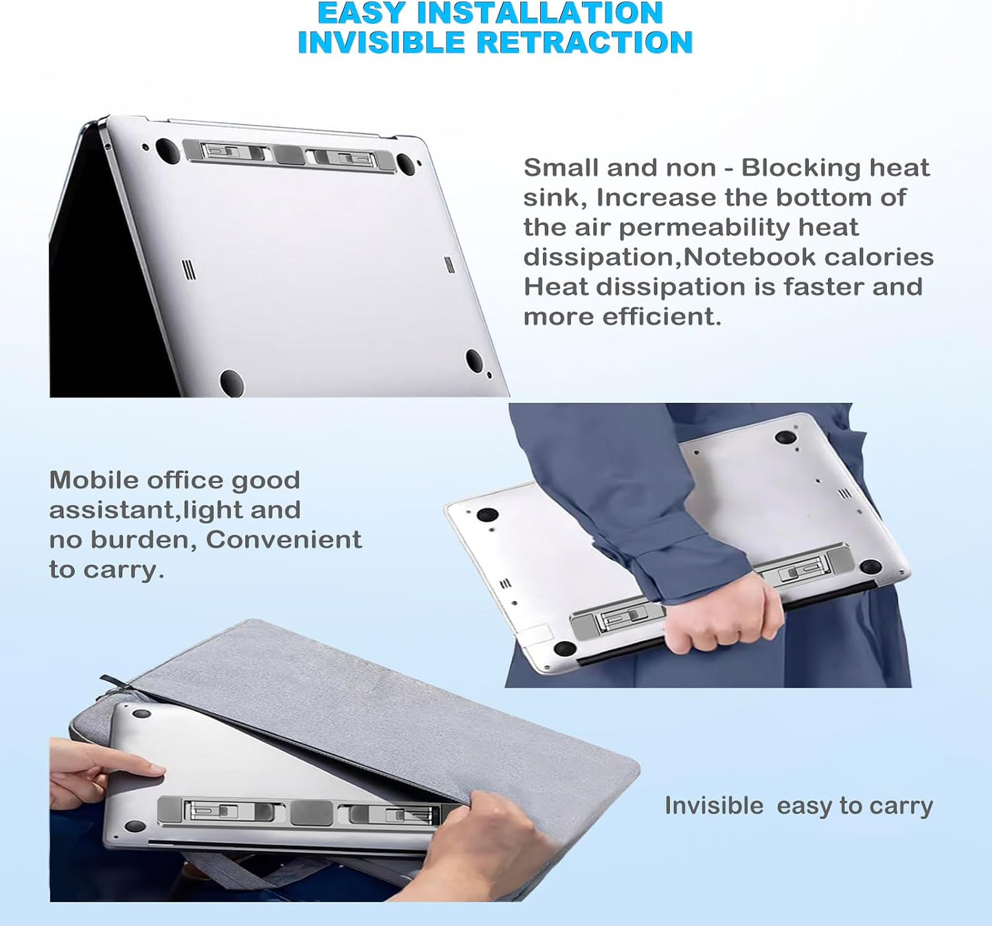 Laptop Computer Stand Keyboard for Desktop Adhesive Laptop Stand Heat Dissipation, Aluminum alloy Keyboard foot Support pad Height, Be Suitable for With 10 to 17 inch Accessories (silver)