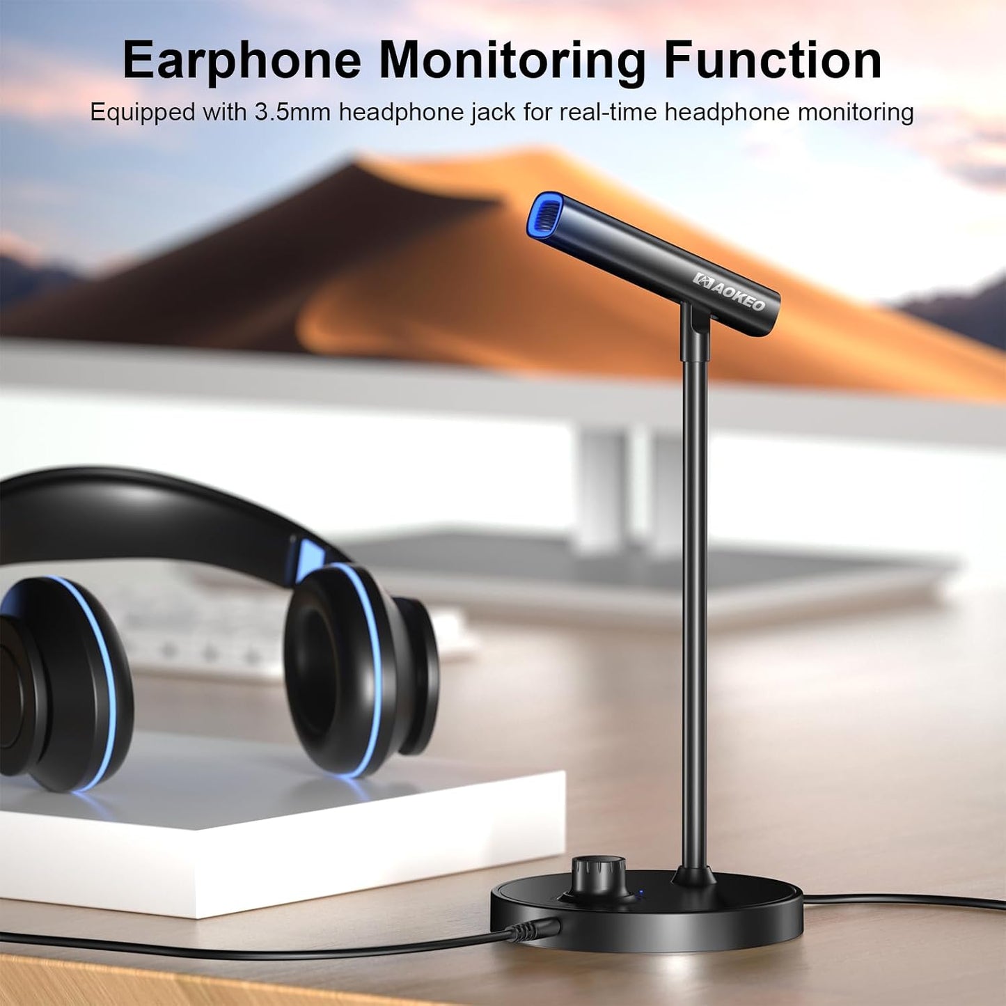 USB Desktop Microphone, Computer Microphone for PC with Noise Cancellation & Click to Mute Function for Recording, Gaming, Podcasting, Streaming, YouTube, Mac, Laptop