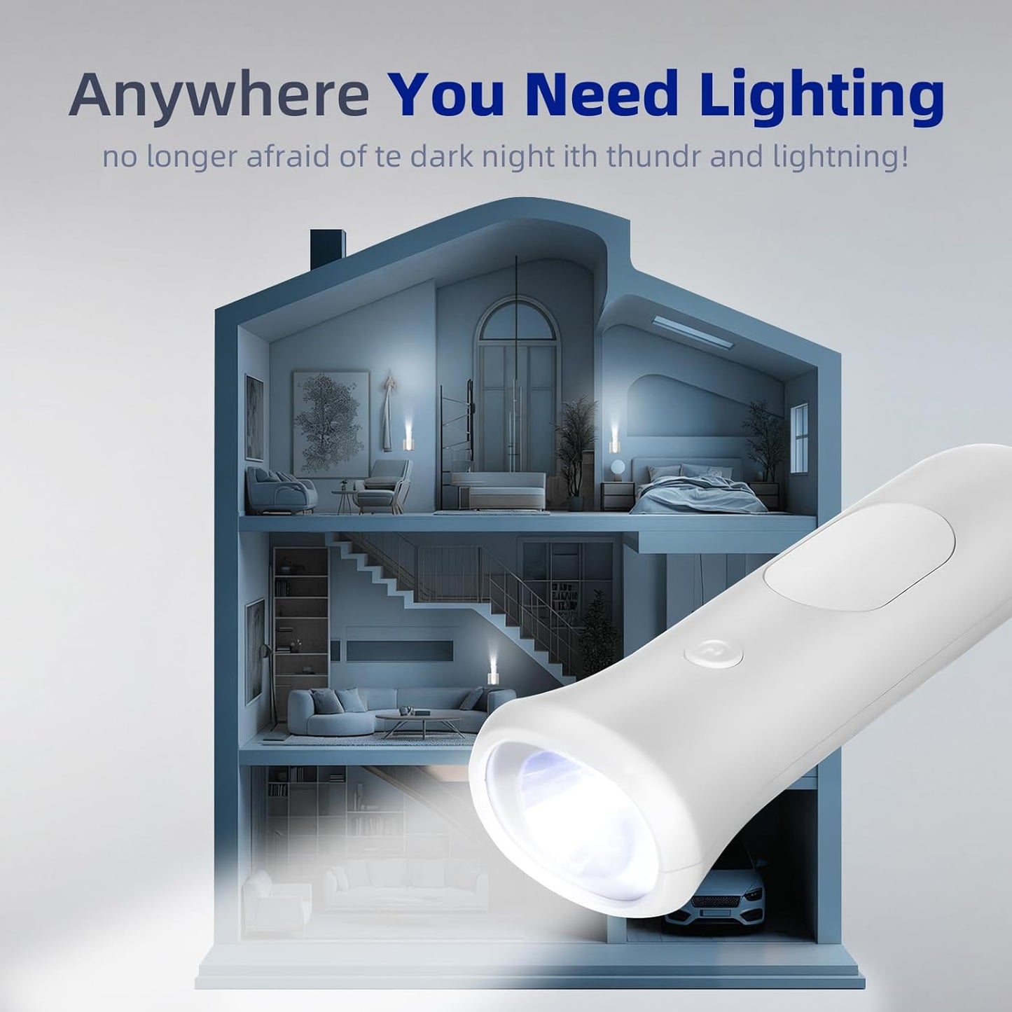 ROSSEX 4 in 1 Emergency Lights for Home Power Failure, 3 Pcs Rechargeable LED Flashlight Plug in Wall, Automatic Turn-On Power Outage Night Light Flashlight for Hurricane Preparedness Items