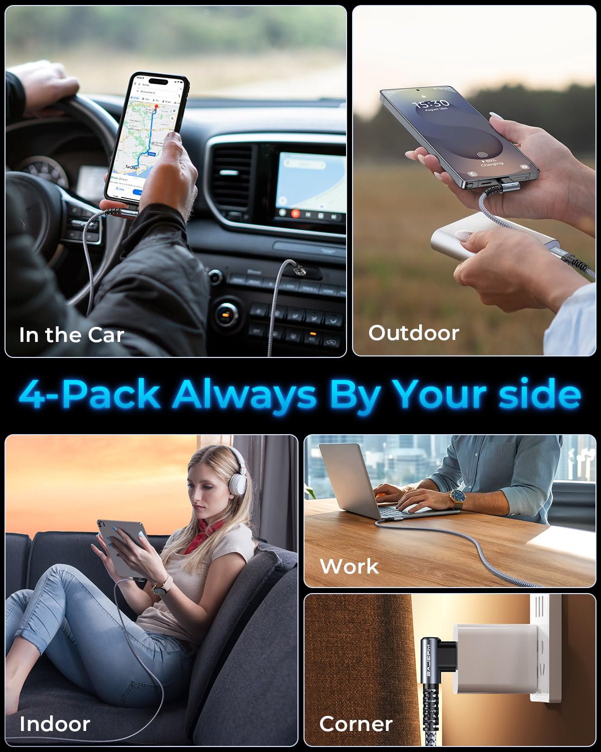 4 Pack USB C to USB C Cable 60W Type C Charger Fast Charging for iPhone 18