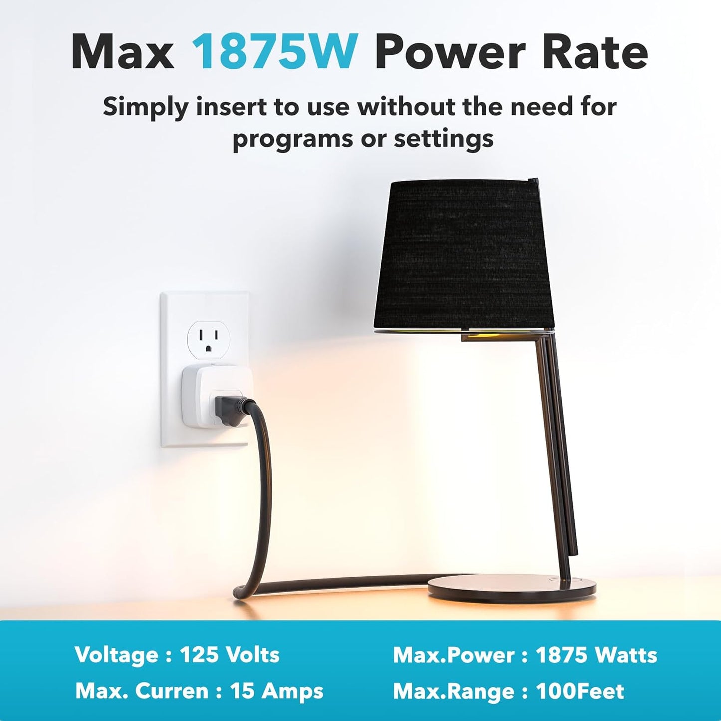 HBN Remote Control Outlet with 100FT RF Signal, Wireless On Off Switch Plug for Household Appliances, Battery Included, 15A/1875W(3 Outlets + 1 Remote)