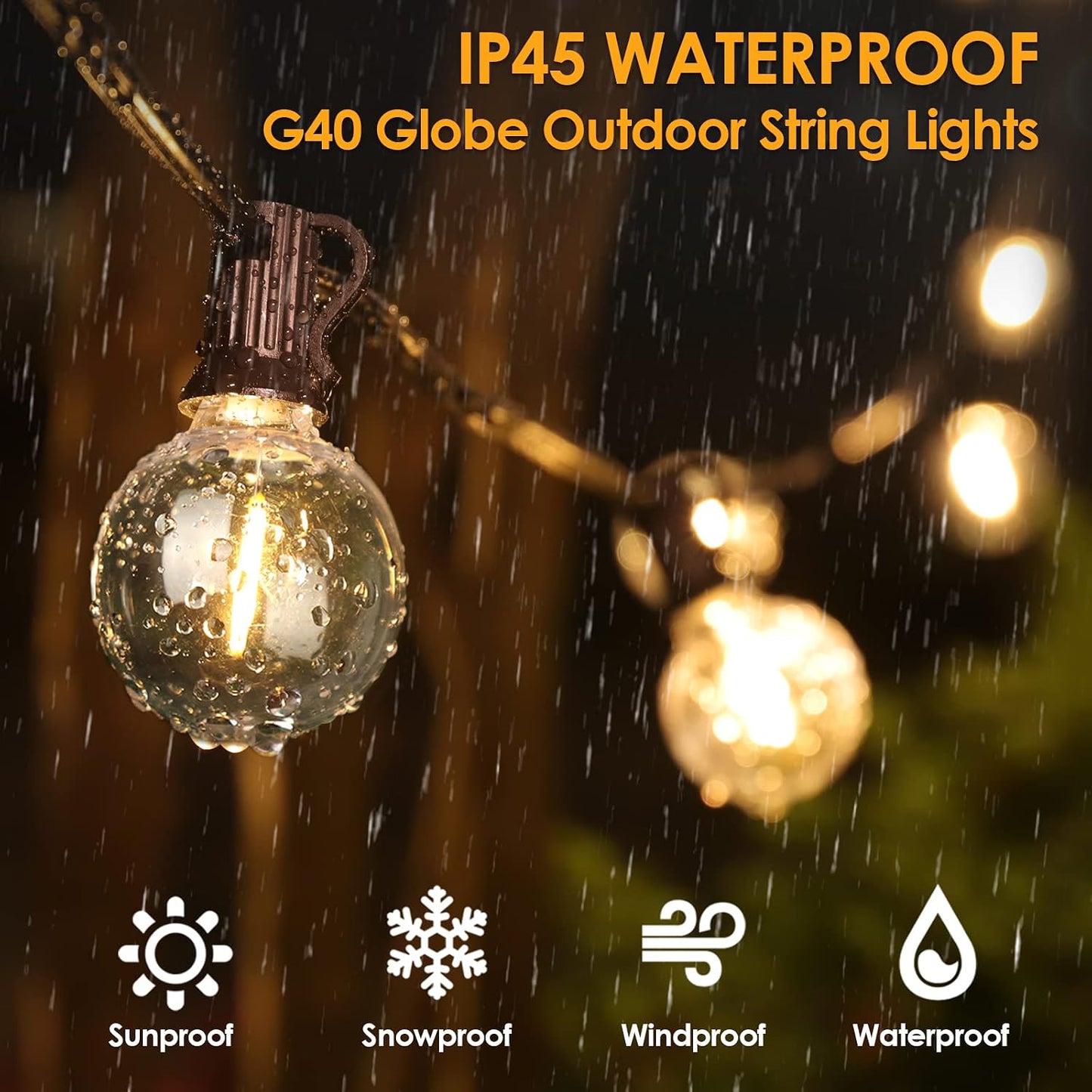 50Ft LED Outdoor String Lights G40 Globe Dimmable Patio Light, Waterproof Hanging String Light with 27 Warm White Shatterproof Bulbs(2 Spare)