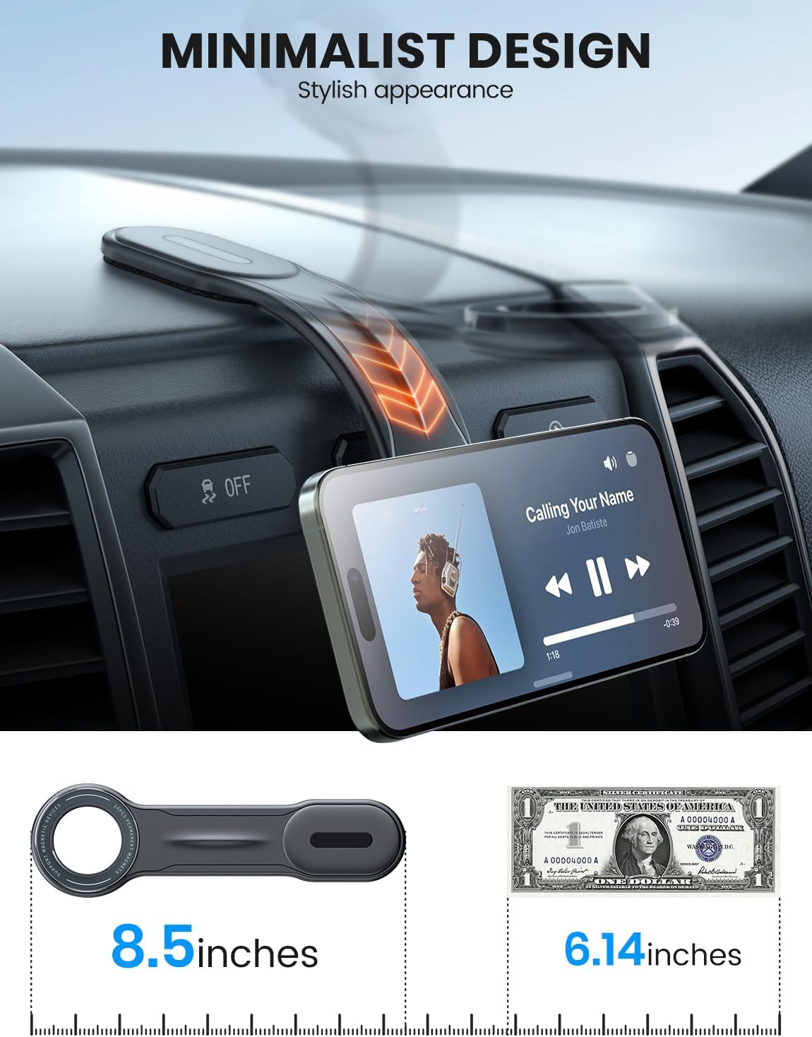 MagSafe Car Mount Detachable, Bendable Magnetic Phone Holder for Car | 8.5” Aluminum Arm, 20 Strong Magnets, 3M hook-and-loop, Dash, Fit iPhone 17 16 15 14 Pro Max Mini Mag Safe Accessories