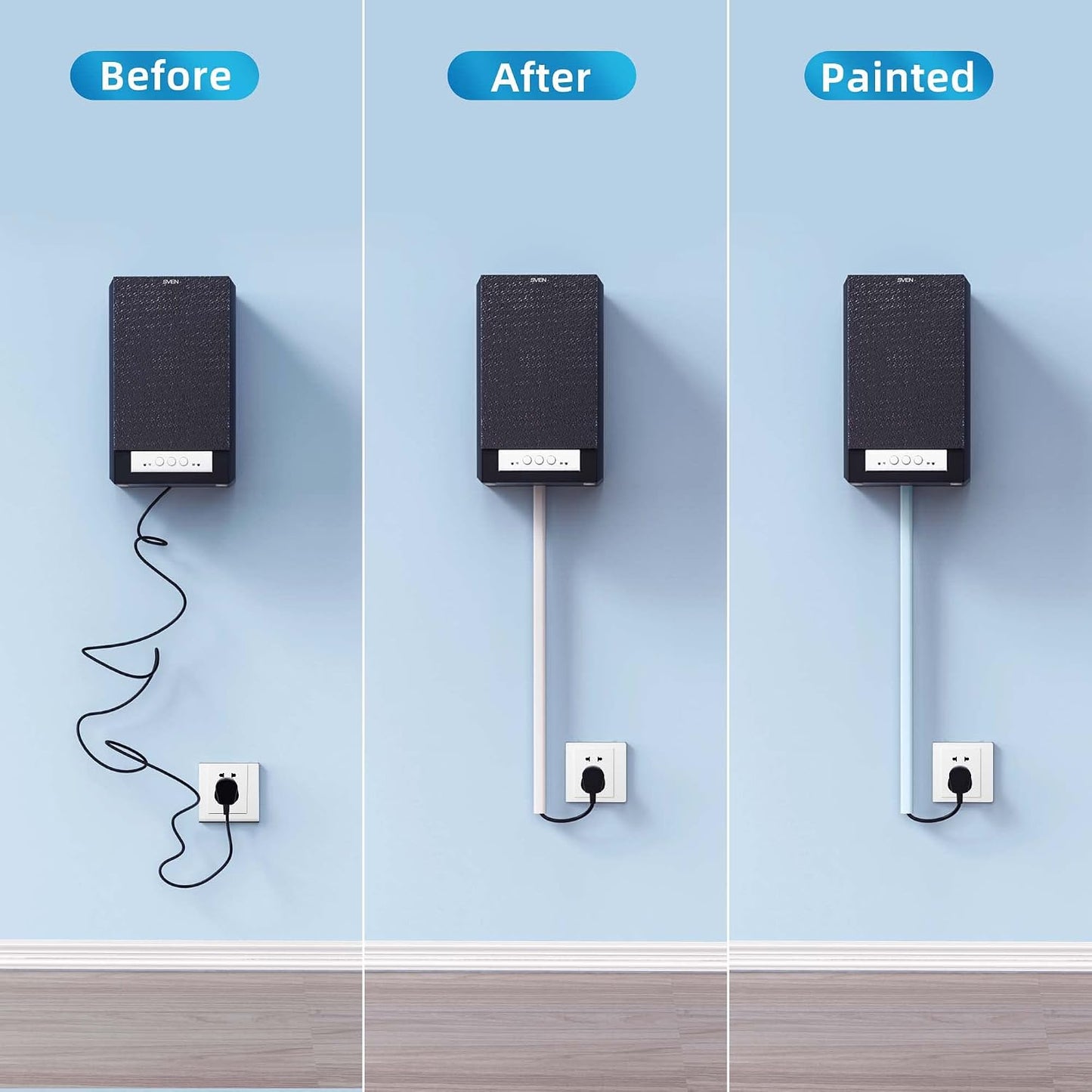 Yecaye 128in Mini Cord Hider, On-Wall Cord Cover, W0.5in H0.31in, White | Small Cord Covers for Wires on wall, Cable Management Hider for Single Wire, Cable Cover