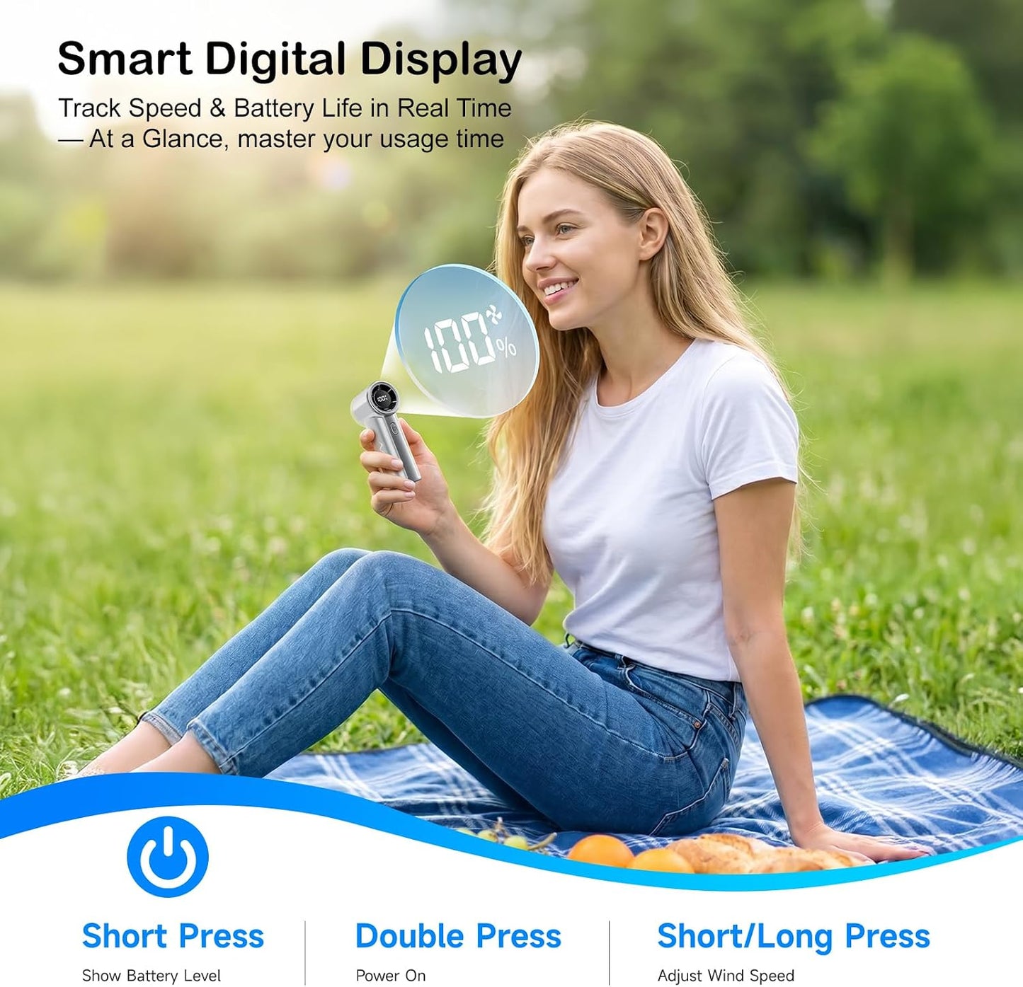 HandFan Portable Handheld Mini Fan, High Speed Personal Turbo Fan Rechargeable, 100 Speeds Adjustable Small Hand Fans, Trendy Stuff Purse Accessories for Outdoor Travel Concert Gift for Women(Silver)