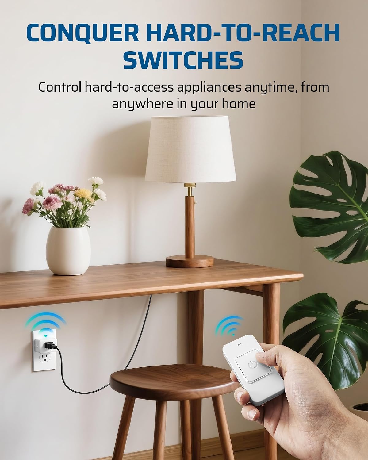 DEWENWILS Indoor Remote Control Outlet, One-Touch Control Big Single-Button, Wireless Remote Light Switch, 15A/1875W, 100FT Range RF Signal, Magnetic Wall Switch for Vacs, Lamp, White