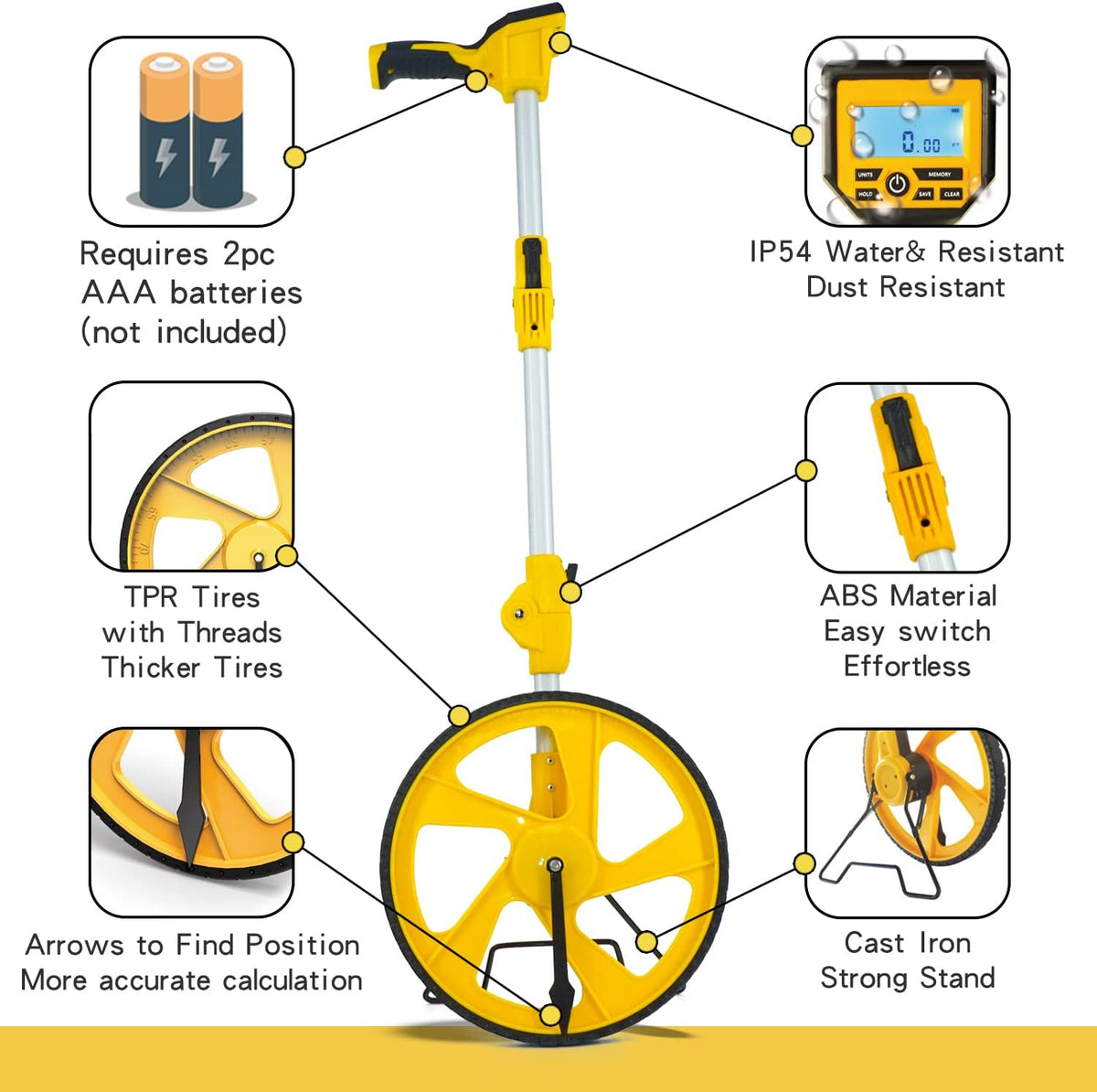 Zozen Measuring Wheel Digital Display, Imperial & Metric, High Precision | 3-Section Foldable, Backlit Display, Measure Wheel Roller Up to 9,999.99Ft/9,999.99M, Kickstand, Include Portable Backpack