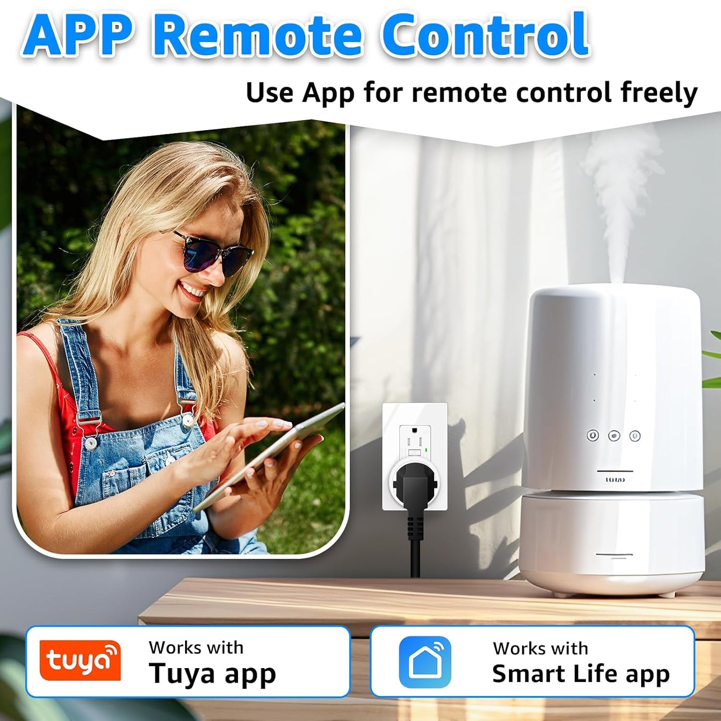 Greencycle Smart Plug with Switch,Wireless Switch,APP,Voice,3 Ways Control | No Wiring Detachable Wall Switch,Compatible with Alexa,Google Assistant,500FT RF Range,15A 1500W,Tuya,Smart Life,2.4GHz WiFi