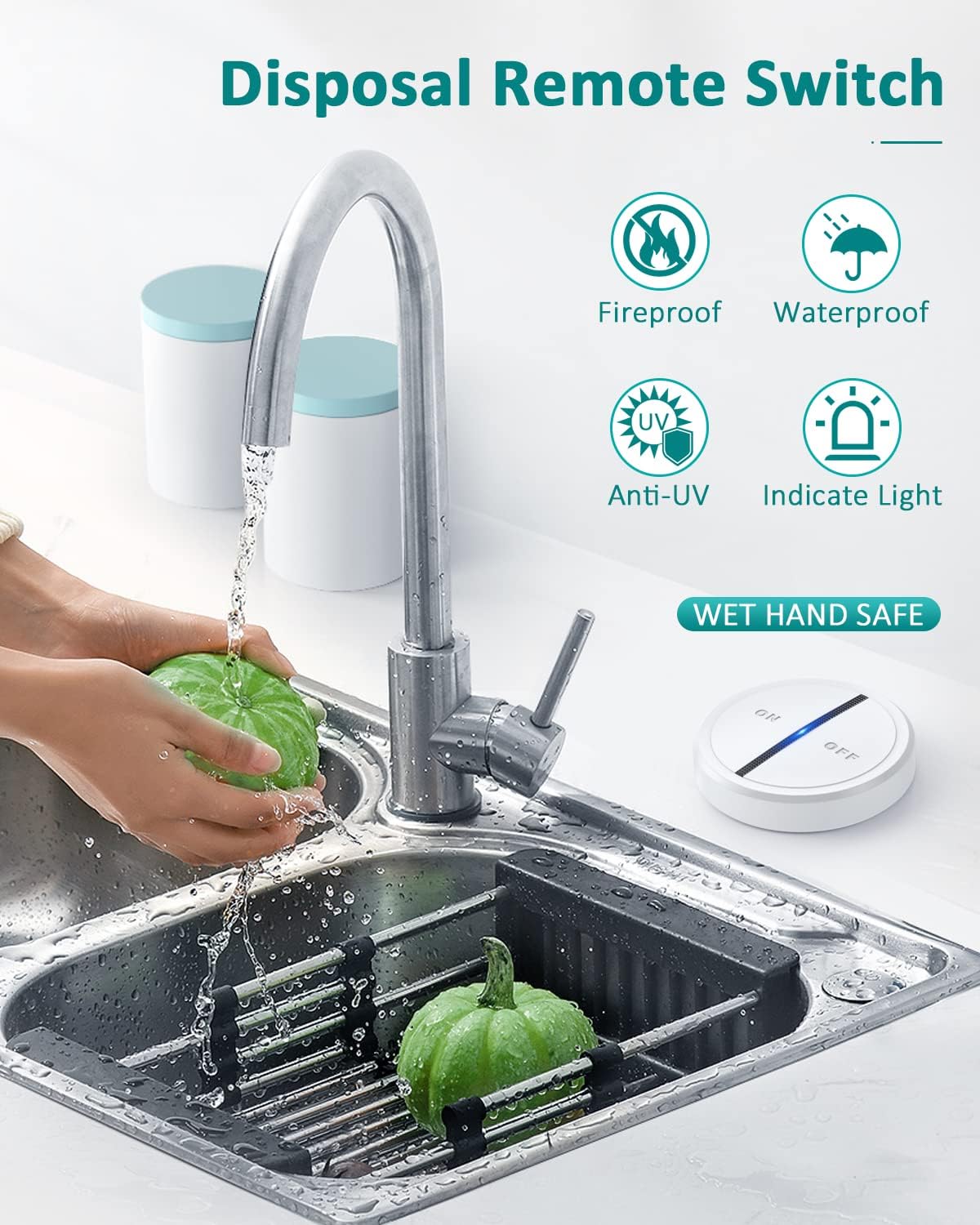 Garbage Disposal Switch, Wireless Garbage Disposal Switch, Garbage Disposal Button with 15A/1500W/4000V Anti-Surge for 500ft RF Range Magnetic Base Smart Plugs